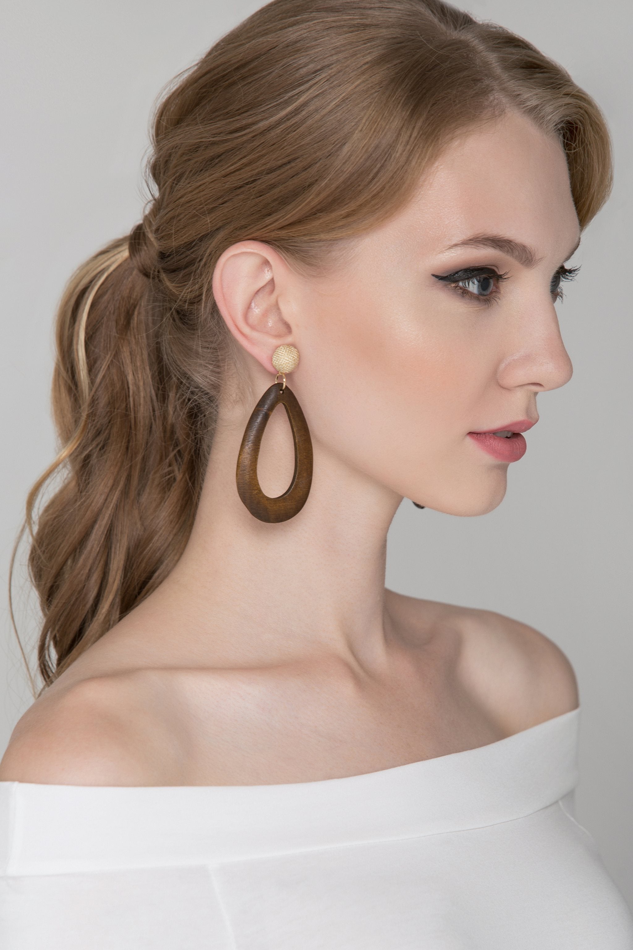 Brown Oval Wood Earrings - ownthelooks-Development