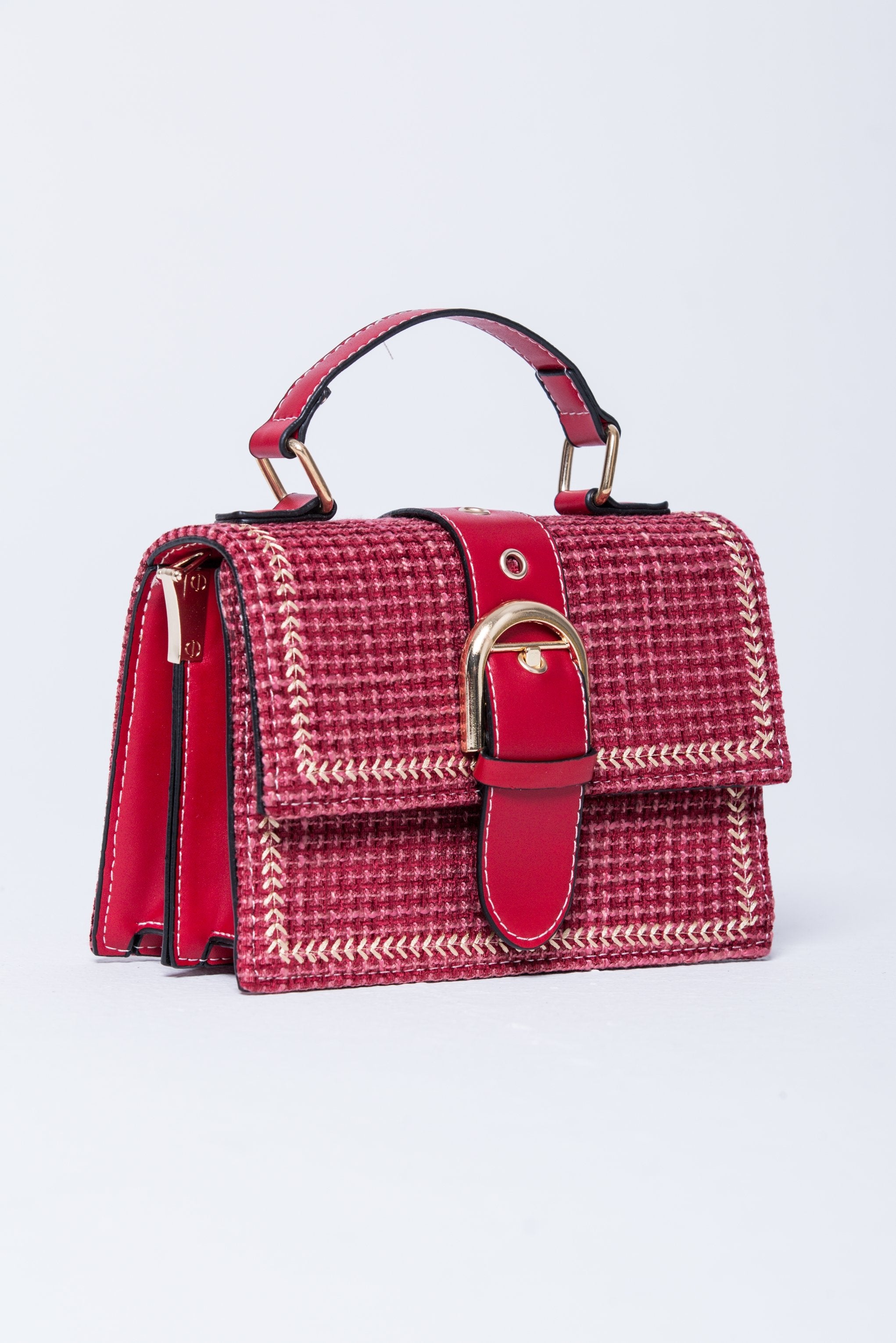 Carmine Red Buckle Handbag - ownthelooks-Development