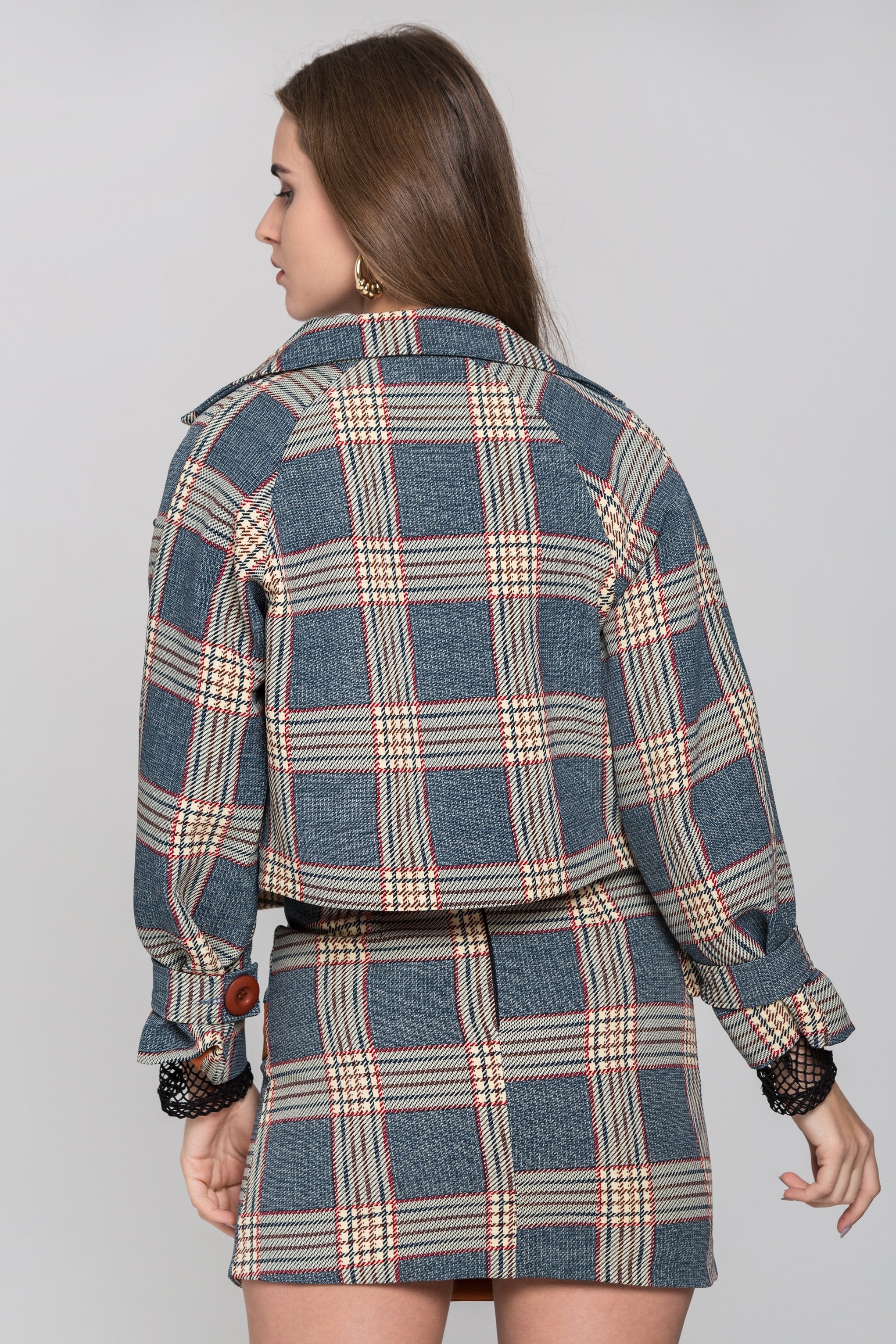 Chambray and Orange Tartan Blazer and Skirt Set - ownthelooks-Development