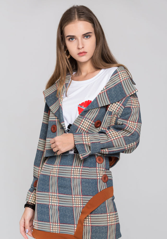 Chambray and Orange Tartan Blazer and Skirt Set - ownthelooks-Development