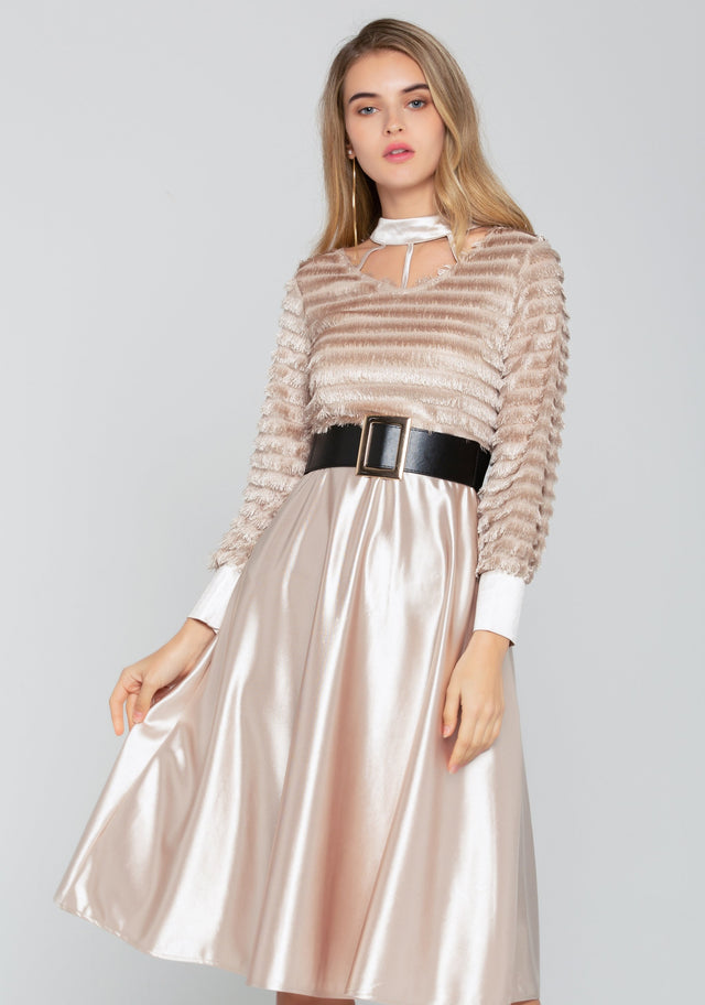 Champagne Gold Tiered Thread-detail Gown with Belt - ownthelooks-Development