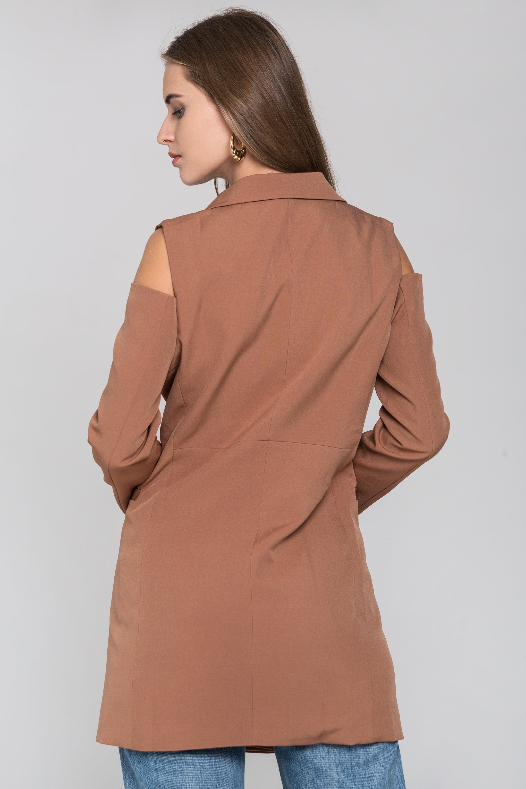 Chocolate Cold Shoulder Mini Blazer Dress - ownthelooks-Development
