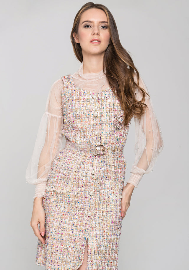 Confetti Tweed Sheer Sleeve Dress Set - ownthelooks-Development