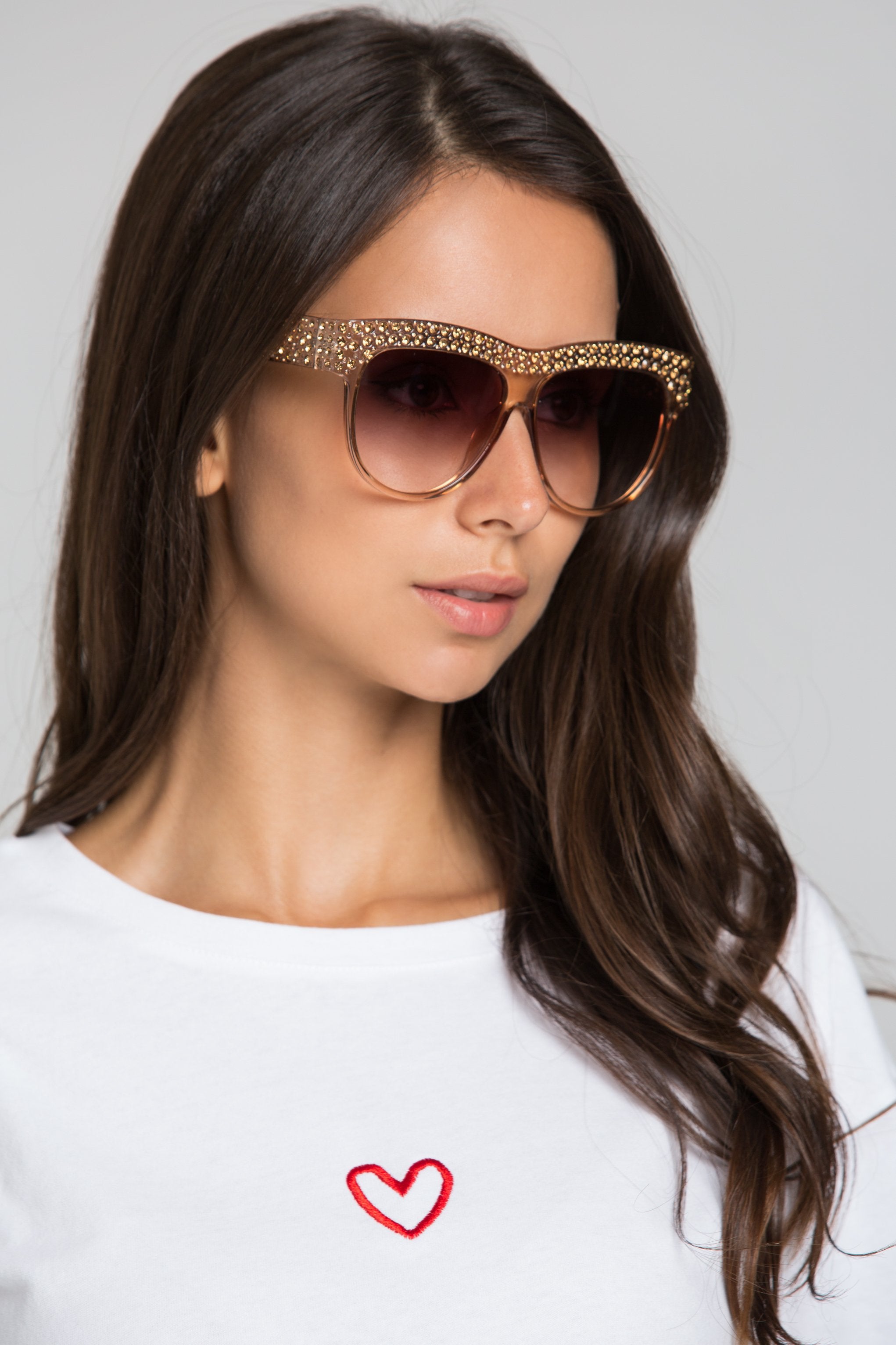 Copper Transparent Embellished Top Rim Sunglasses - ownthelooks-Development