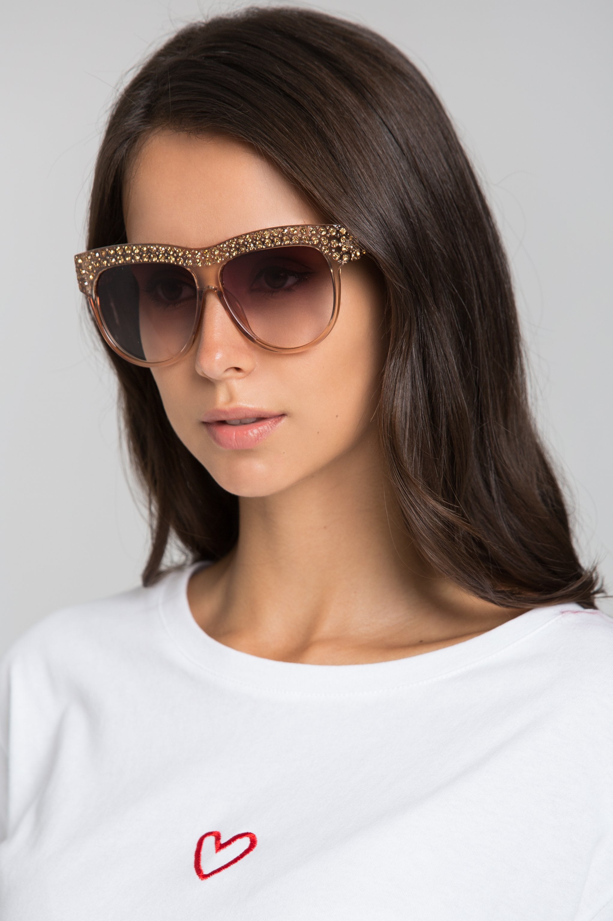 Copper Transparent Embellished Top Rim Sunglasses - ownthelooks-Development