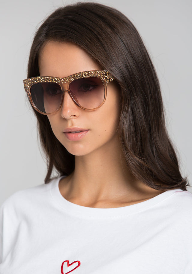 Copper Transparent Embellished Top Rim Sunglasses - ownthelooks-Development
