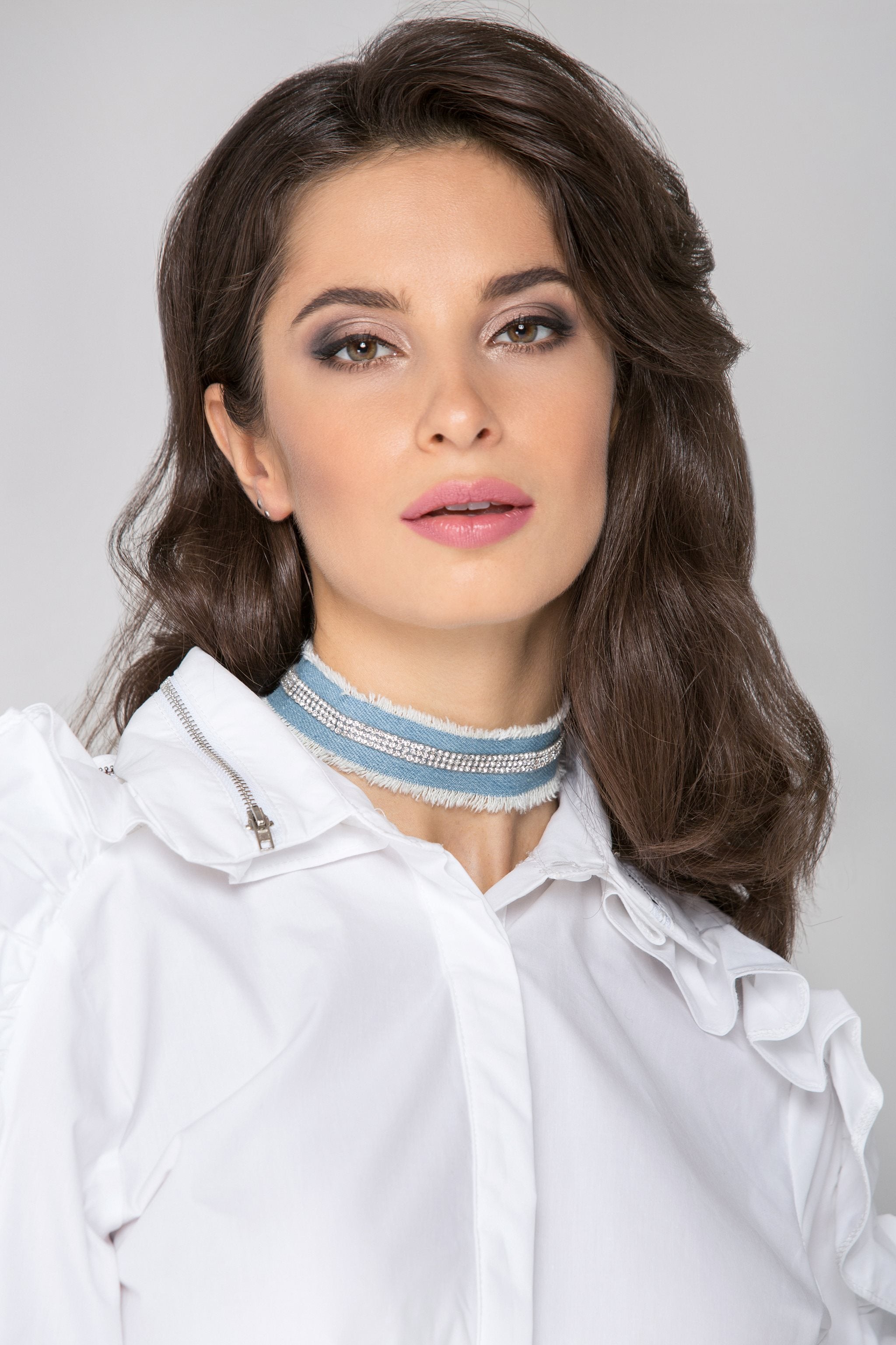 Denim Fringe Rhinestone Choker Necklace - ownthelooks-Development