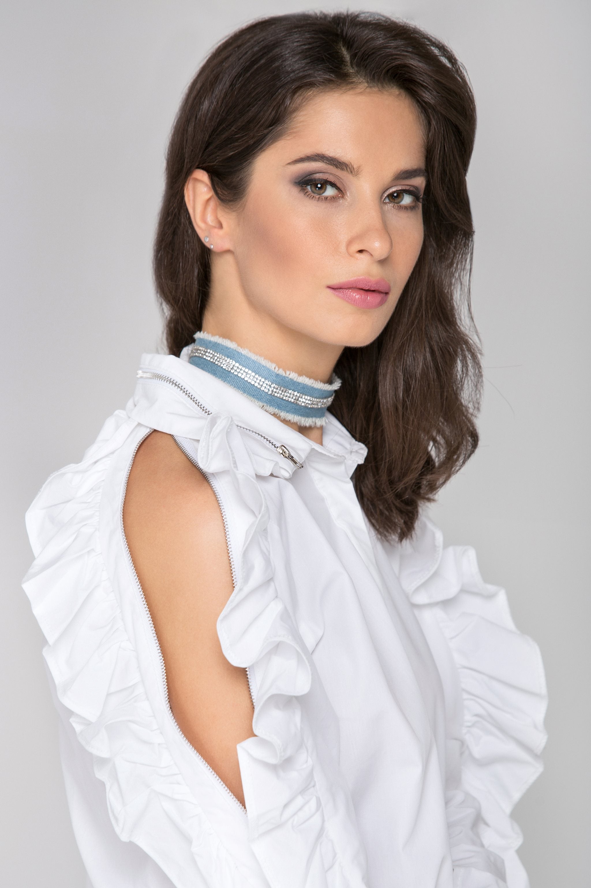 Denim Fringe Rhinestone Choker Necklace - ownthelooks-Development