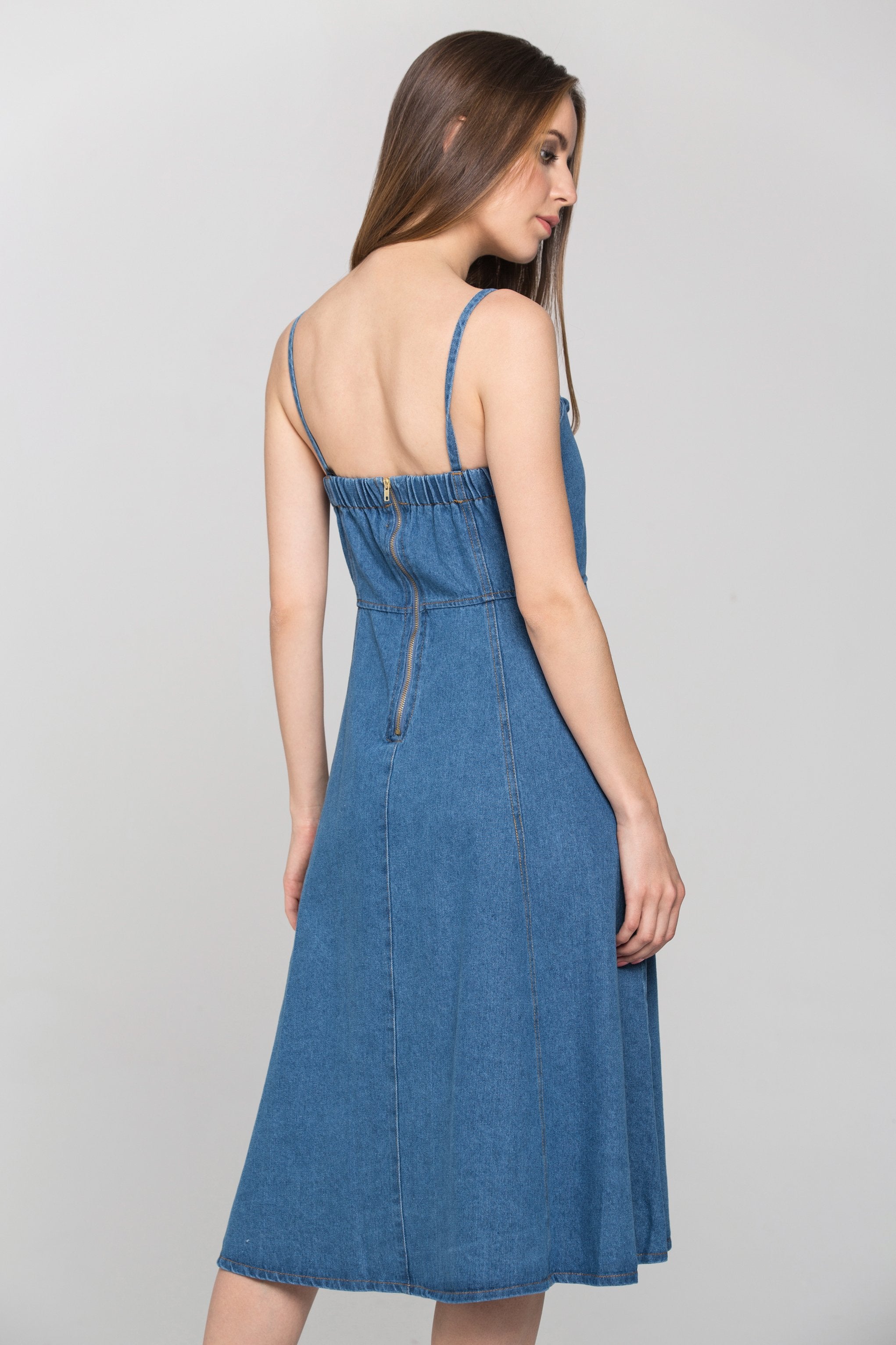 Denim Lace Up Midi Dress - ownthelooks-Development