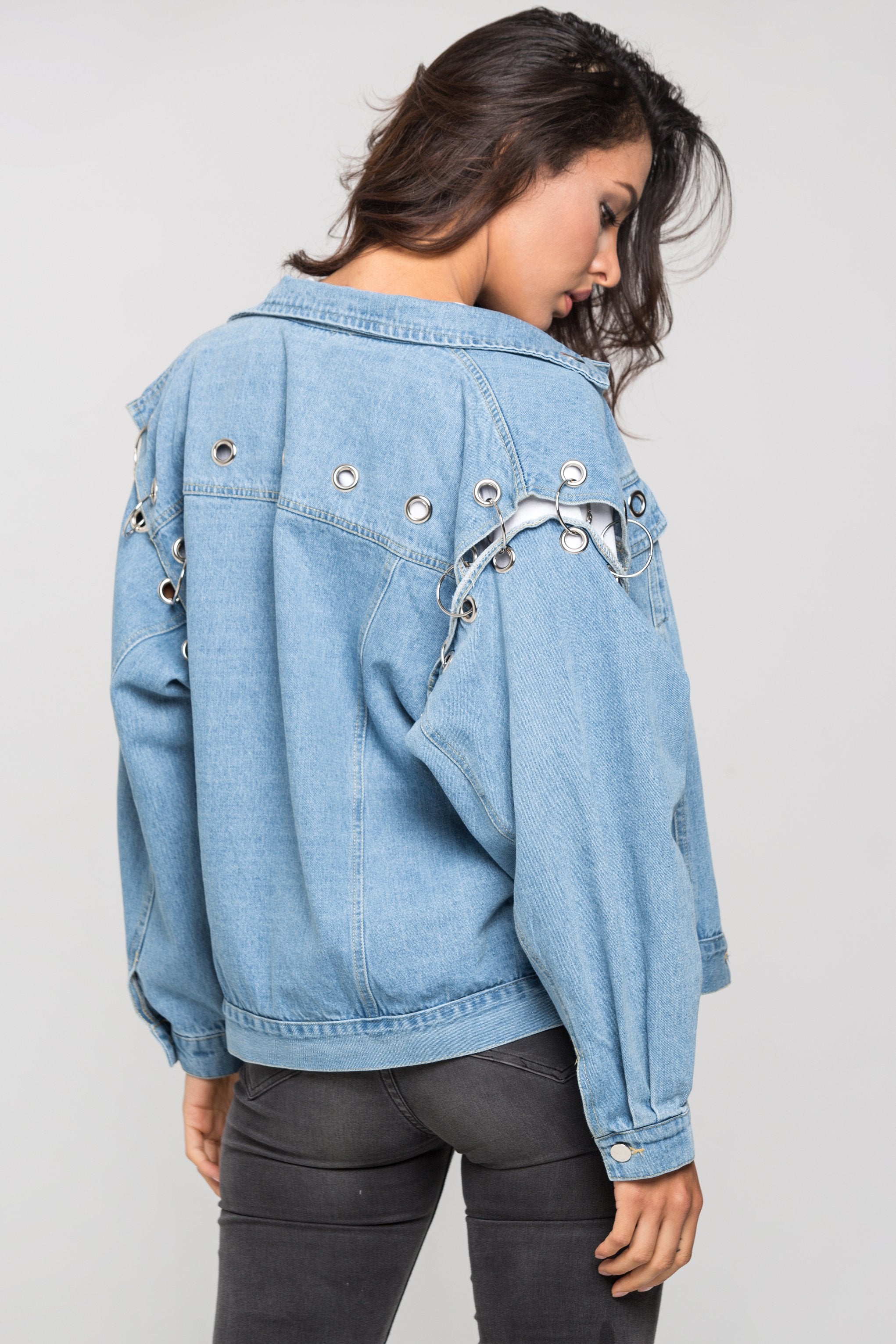 Denim Ring and Hoop Distressed Jacket - ownthelooks-Development