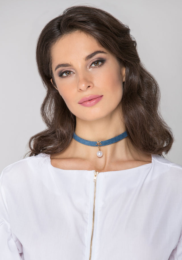 Denim Star Pearl Choker Necklace - ownthelooks-Development