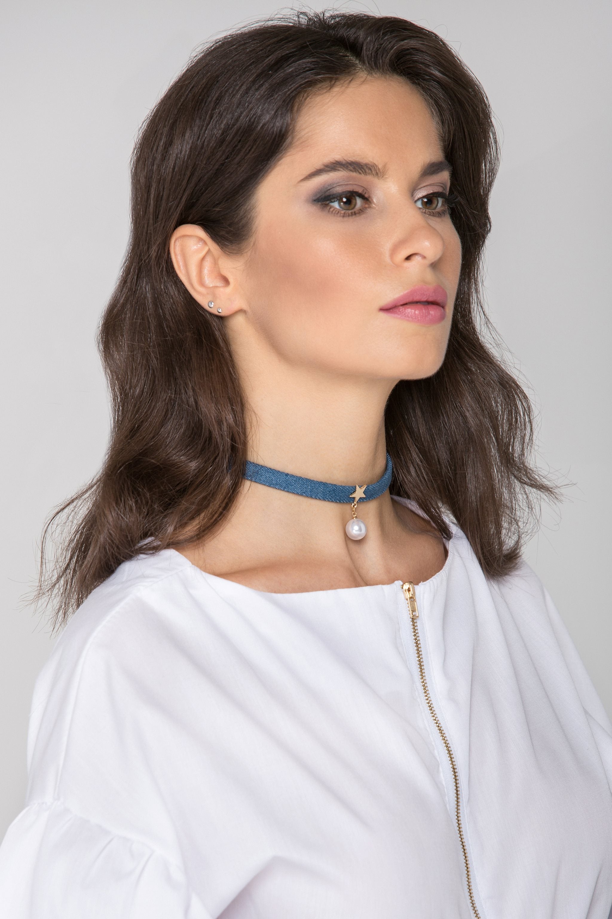 Denim Star Pearl Choker Necklace - ownthelooks-Development