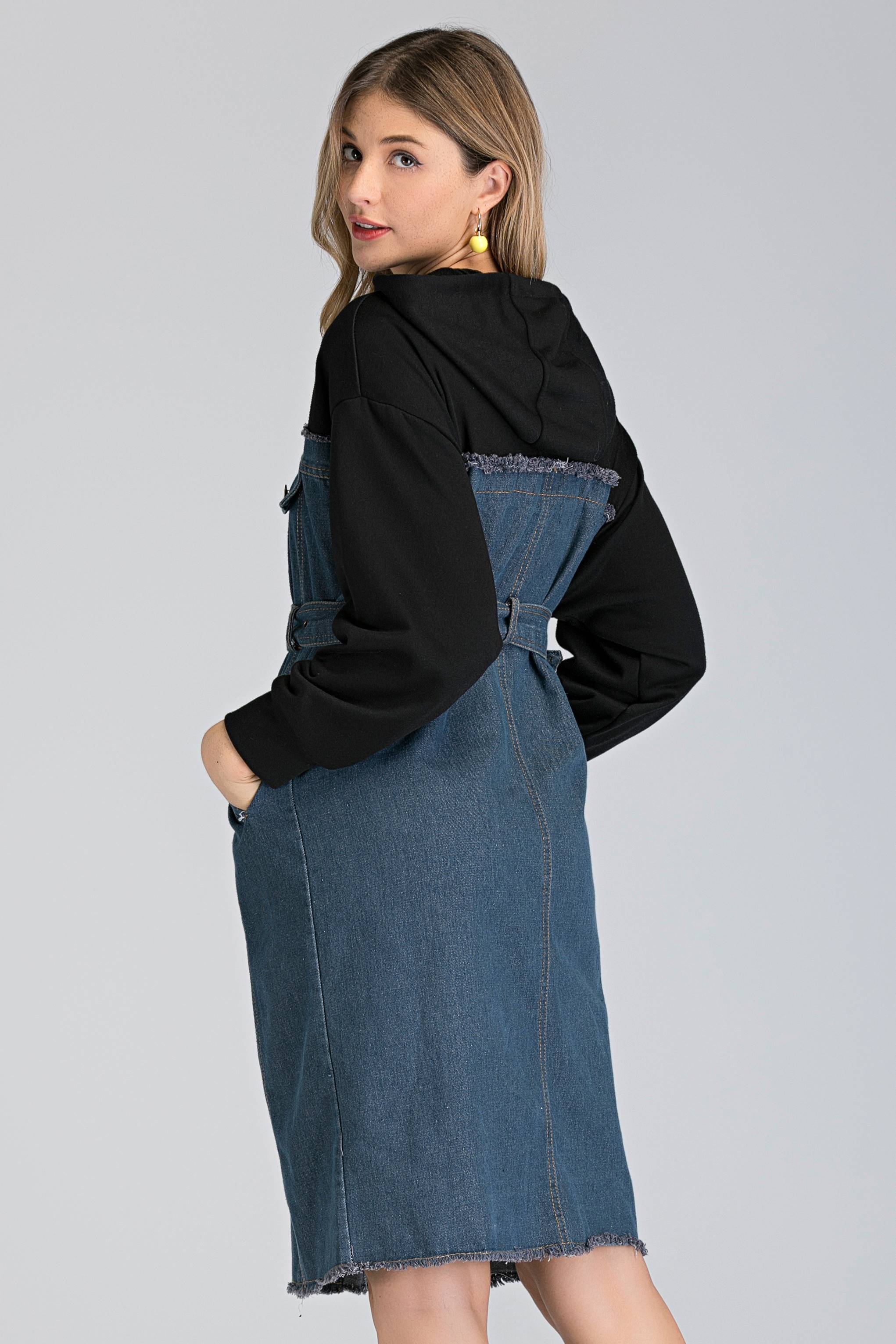 Denim and Hoodie Button Up Midi Dress - ownthelooks-Development