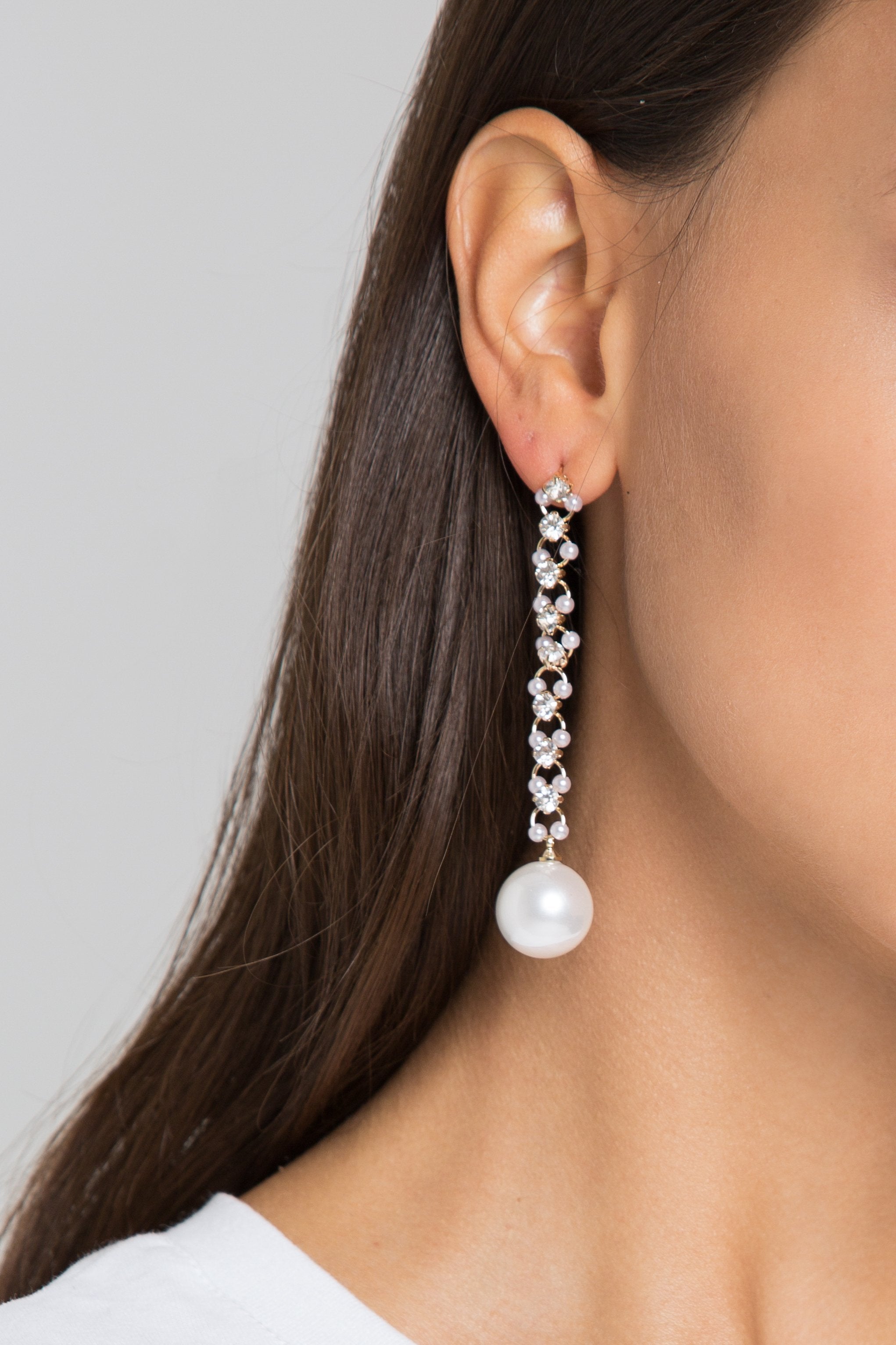 Diamond Drop Pearl Earrings - ownthelooks-Development