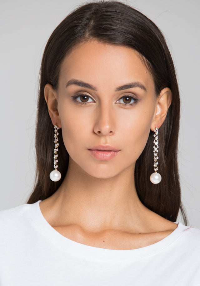 Diamond Drop Pearl Earrings - ownthelooks-Development