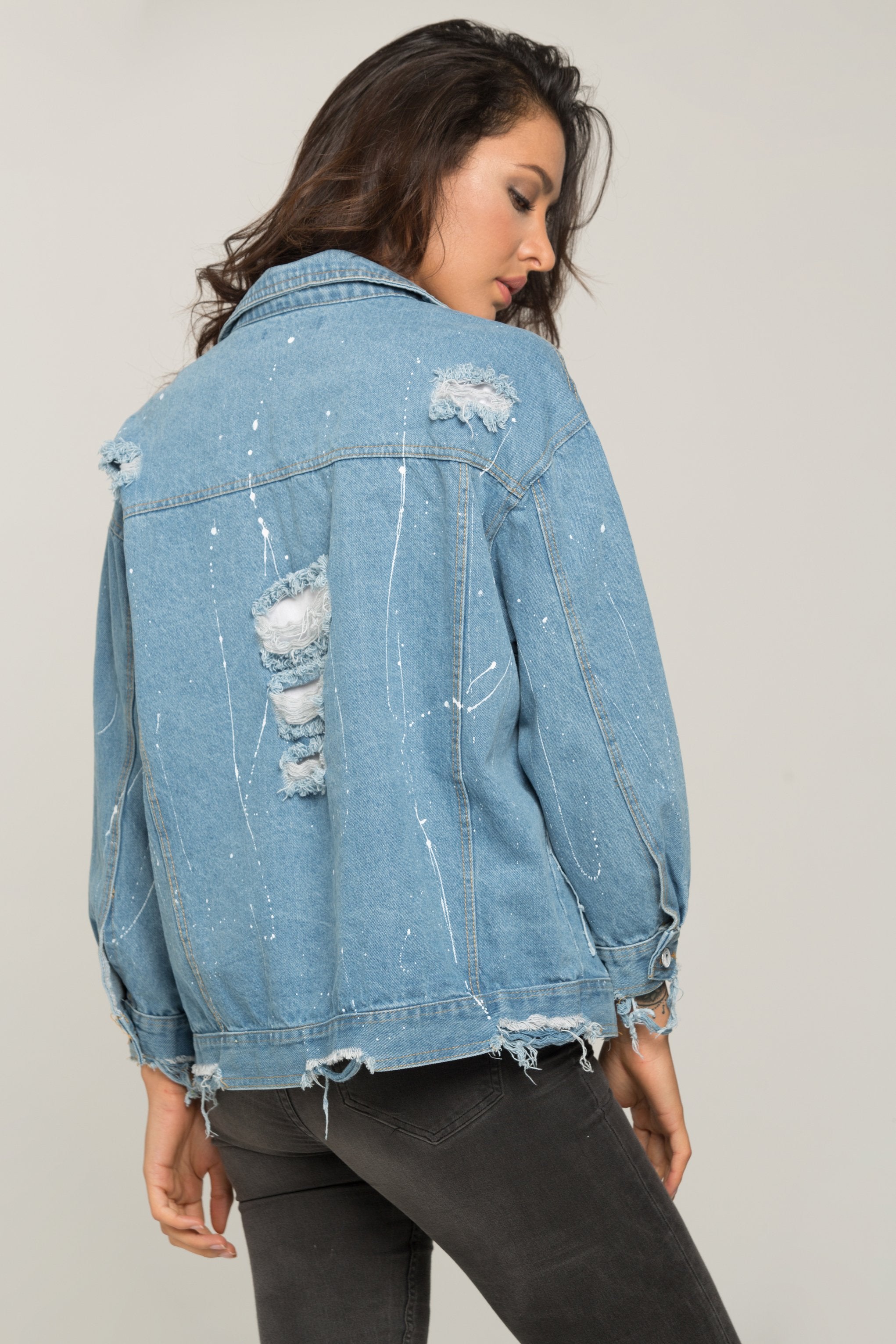 Distressed Denim Splashed Jacket - ownthelooks-Development