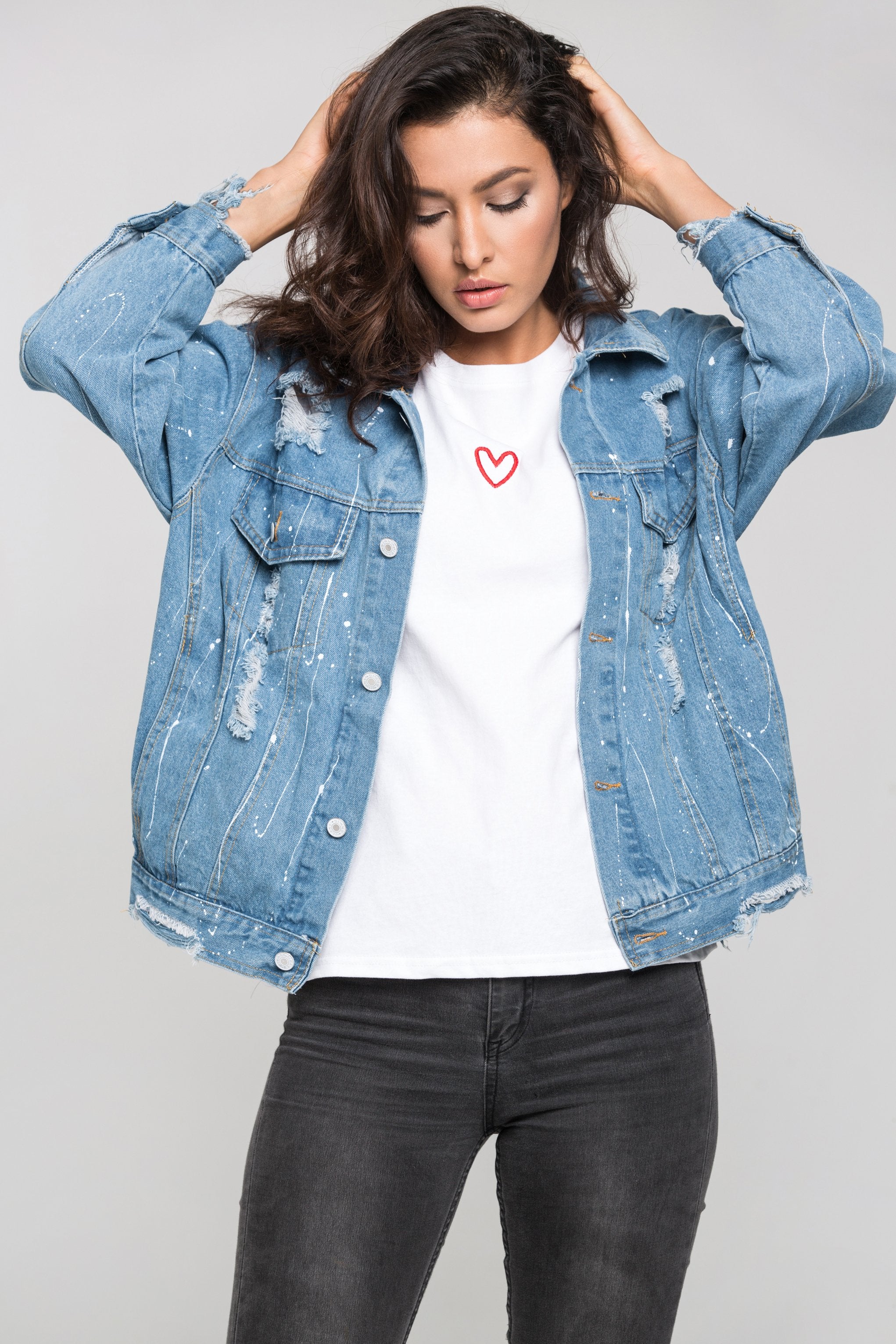 Distressed Denim Splashed Jacket - ownthelooks-Development