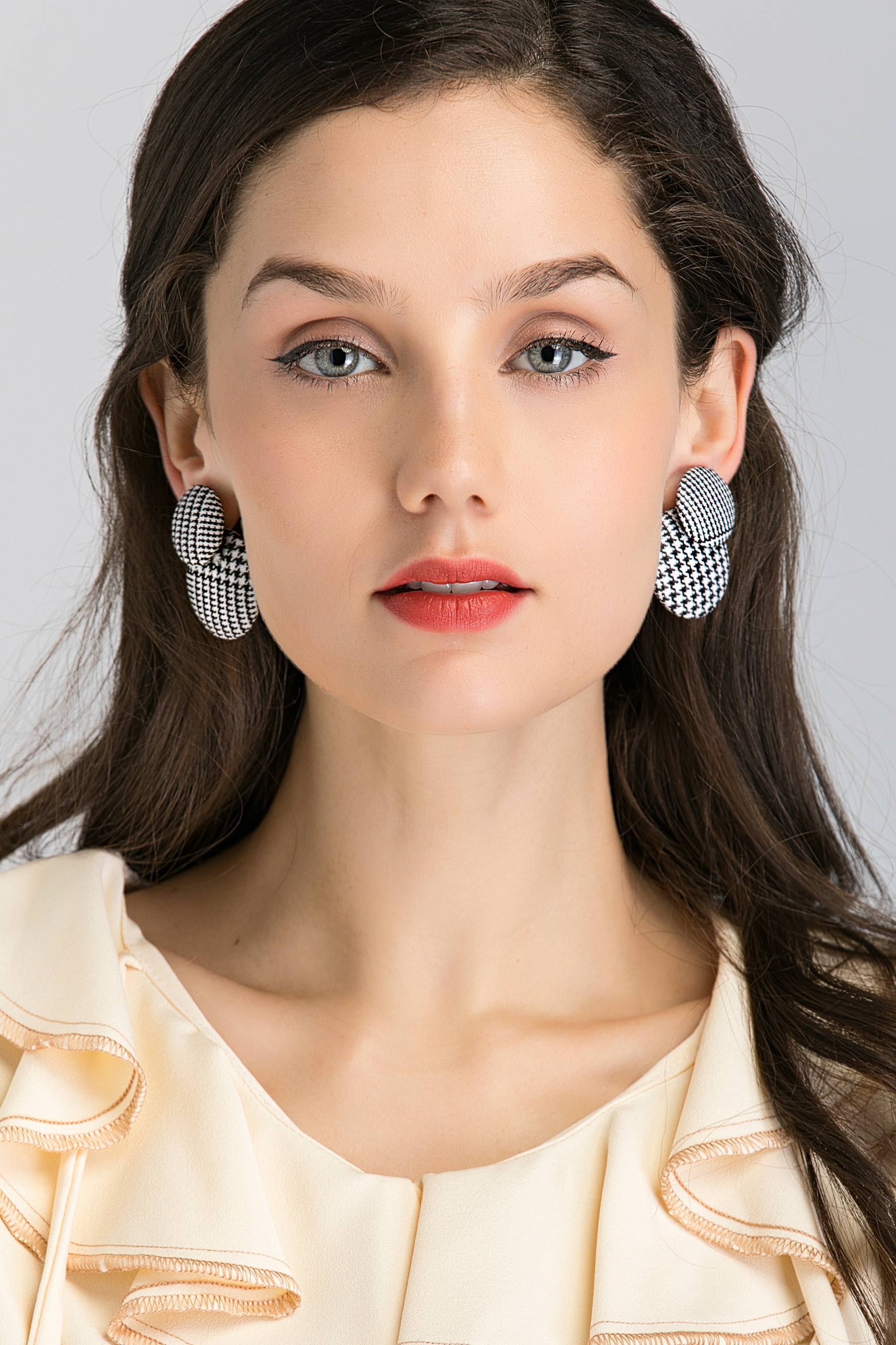 Double Button Houndstooth Drop Earrings - ownthelooks-Development