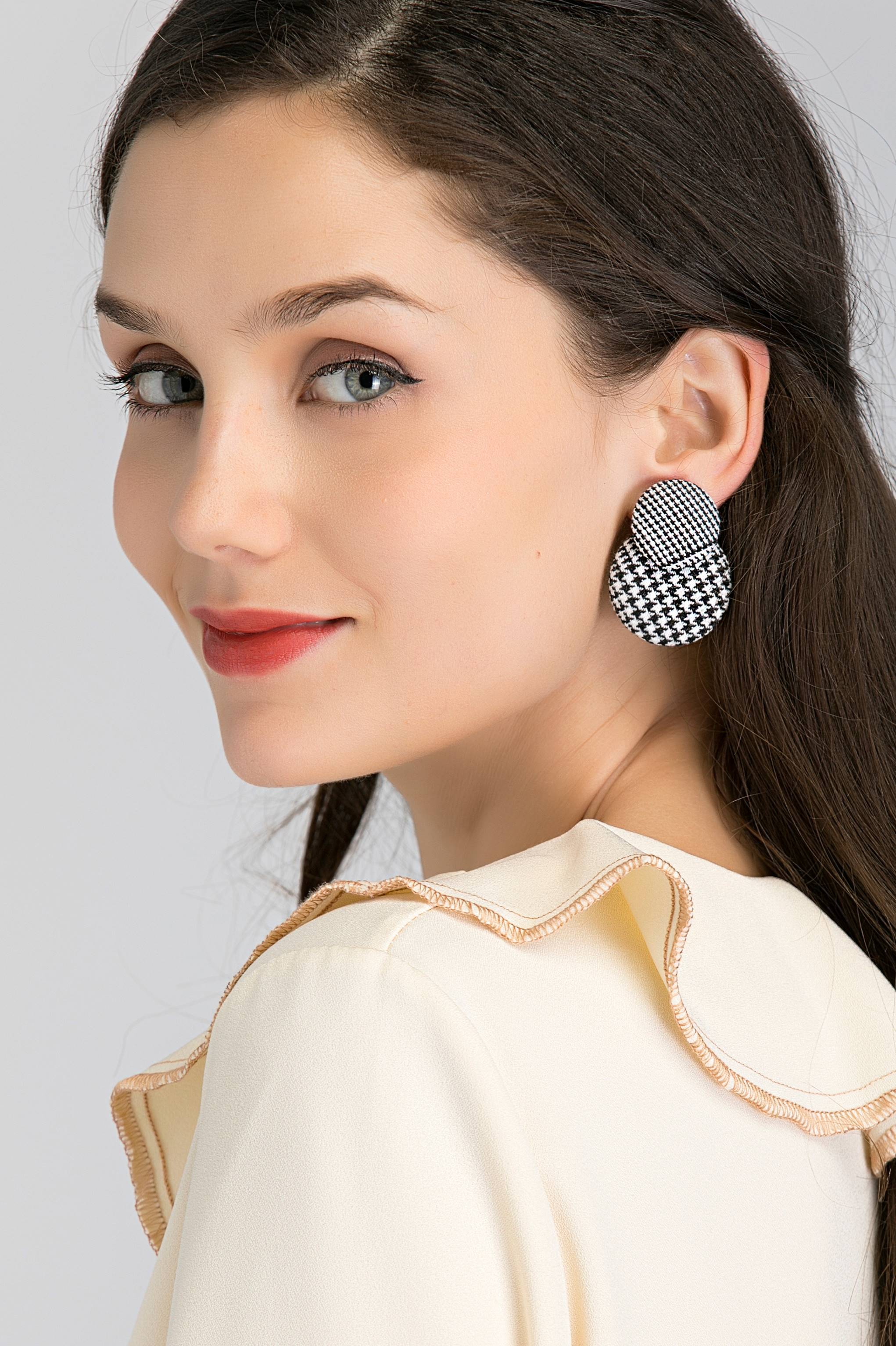 Double Button Houndstooth Drop Earrings - ownthelooks-Development