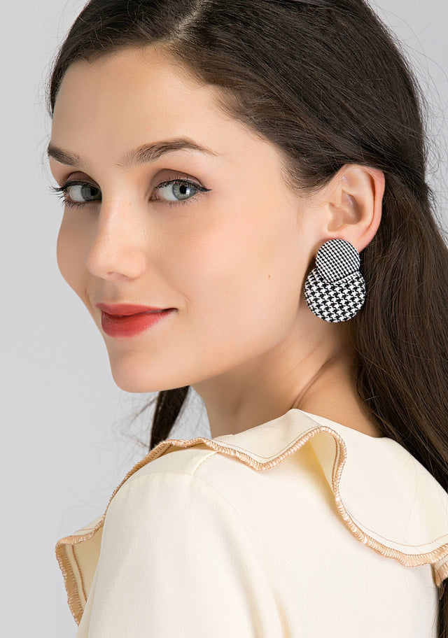Double Button Houndstooth Drop Earrings - ownthelooks-Development