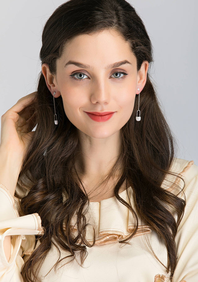 Drop Studded Lock Earrings - ownthelooks-Development