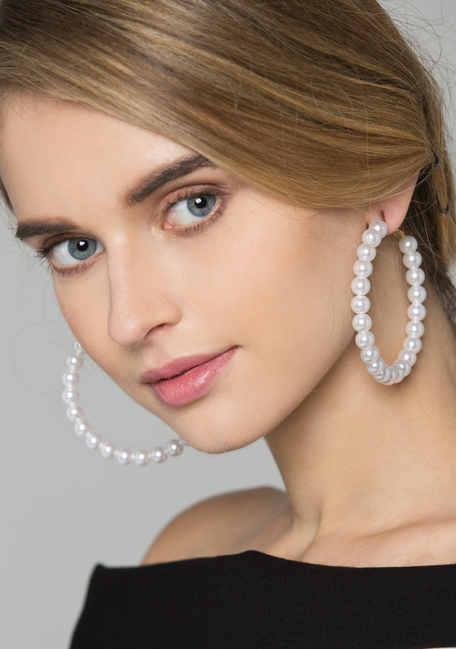 Faux Pearl Round Hoop Earrings - ownthelooks-Development