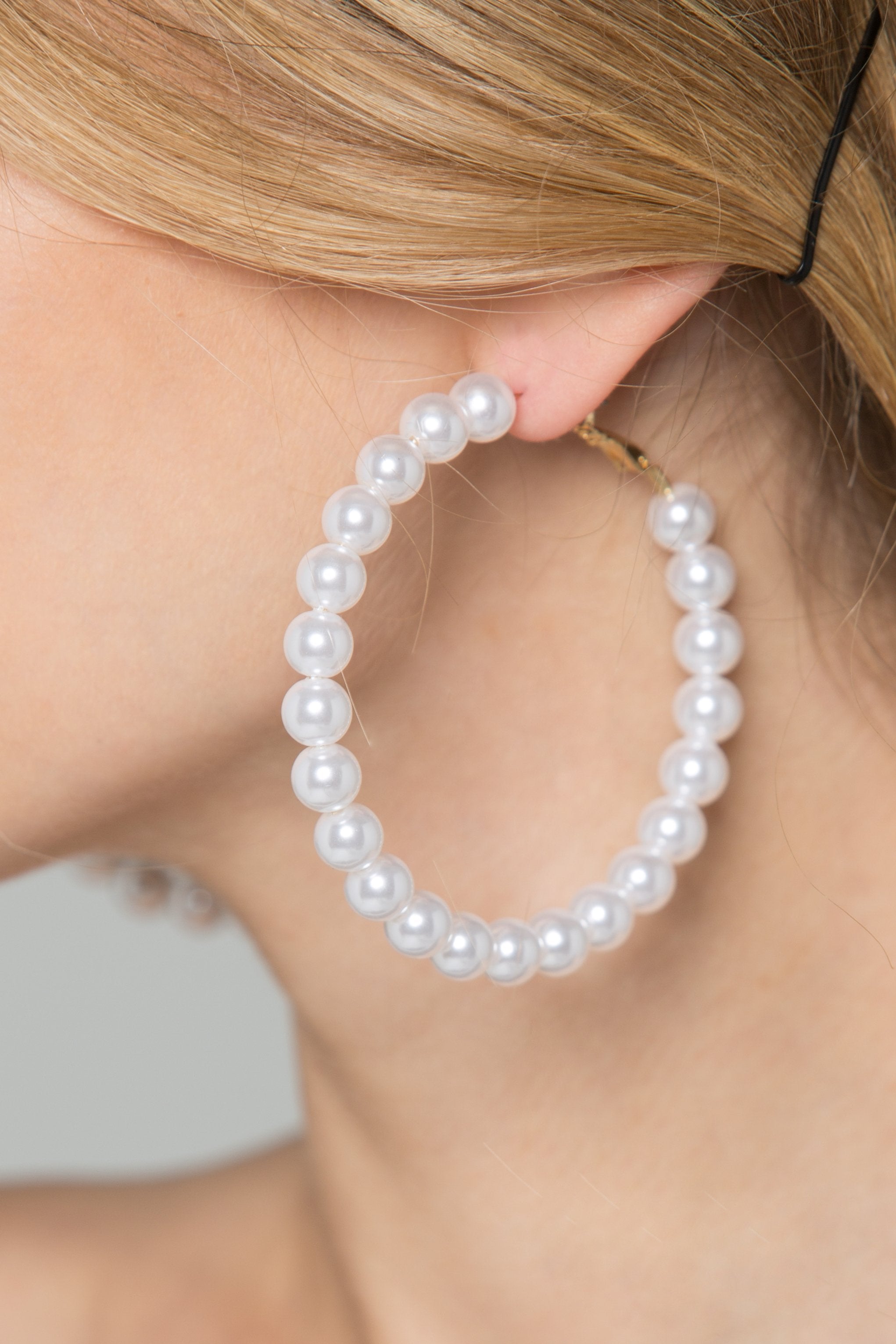 Faux Pearl Round Hoop Earrings - ownthelooks-Development