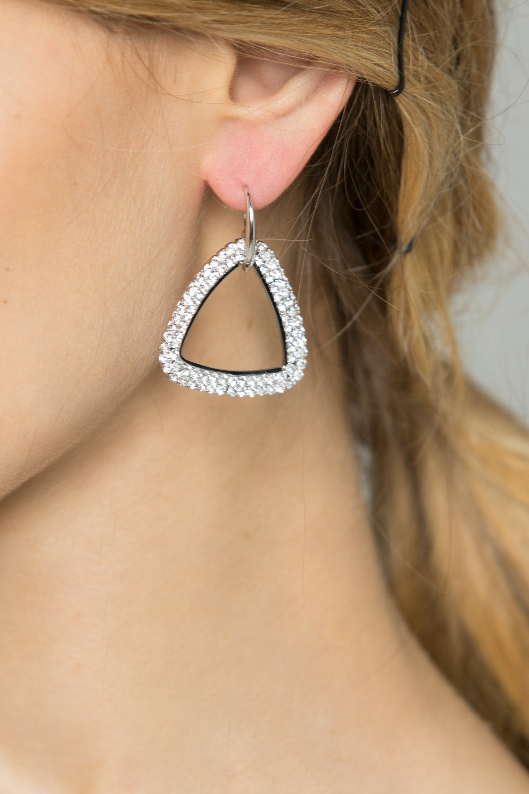 Faux Rhinestones Embedded Triangle Drop Earrings - ownthelooks-Development