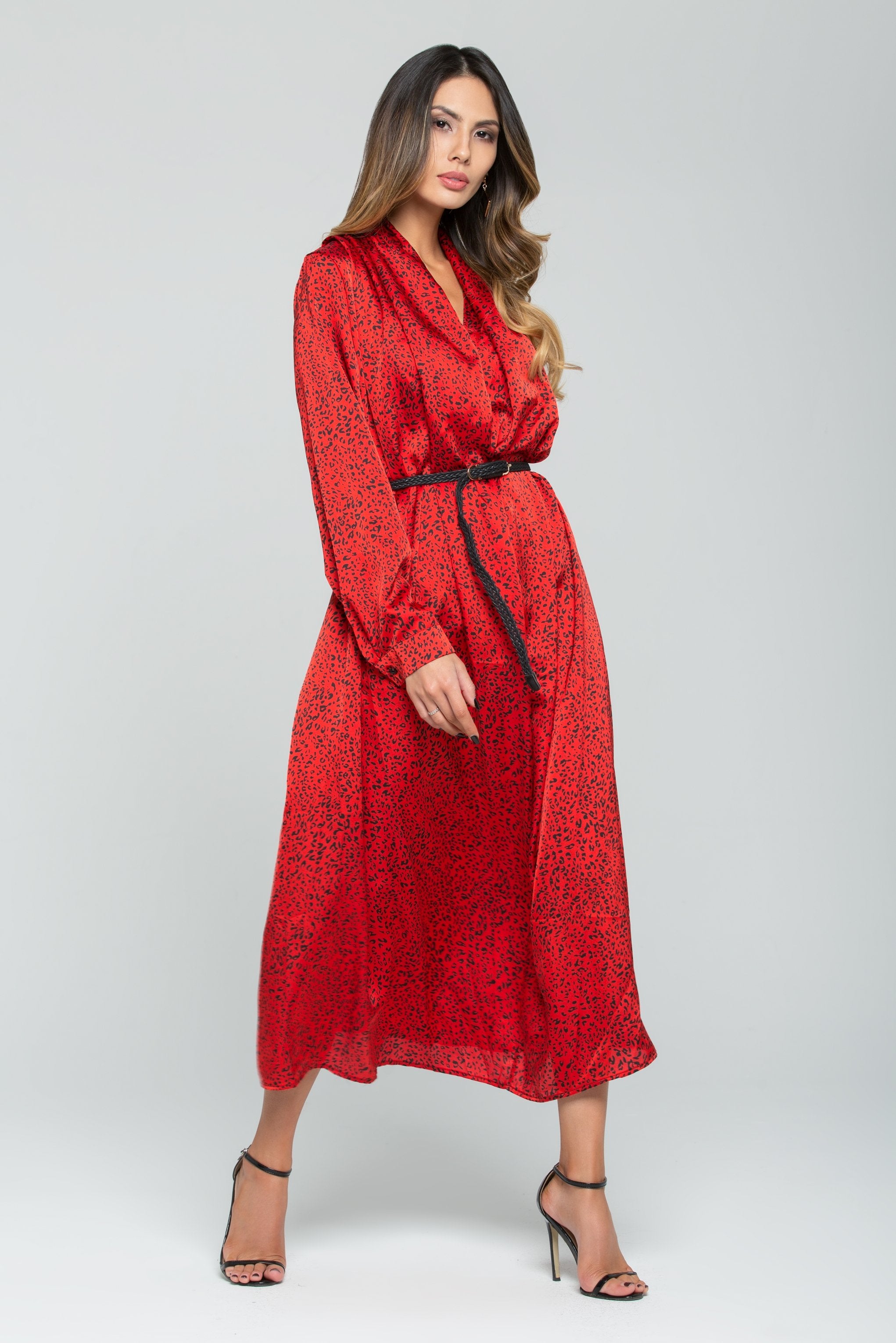 Fiery Red Full Sleeves Flowy Maxi Dress - ownthelooks-Development