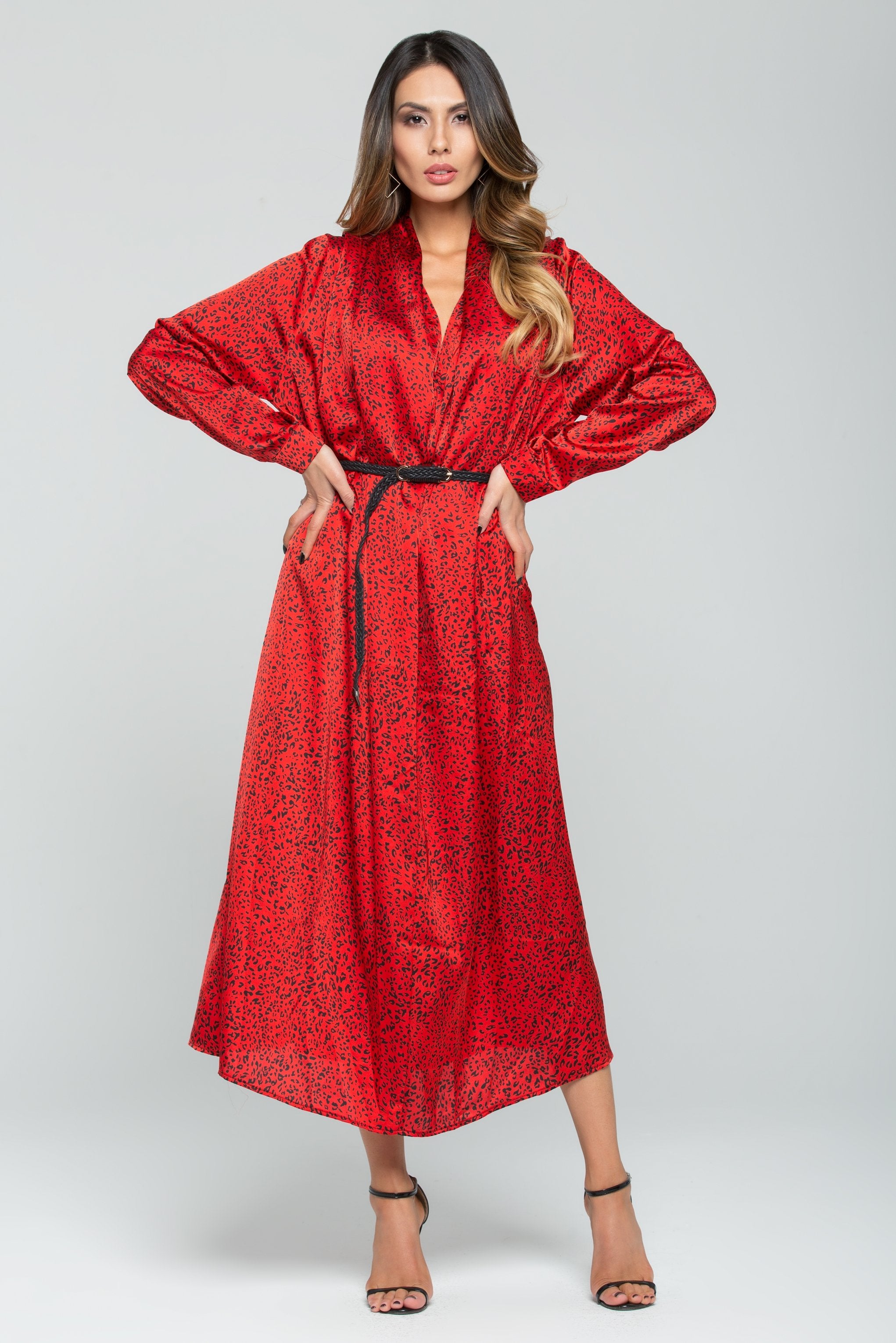 Fiery Red Full Sleeves Flowy Maxi Dress - ownthelooks-Development