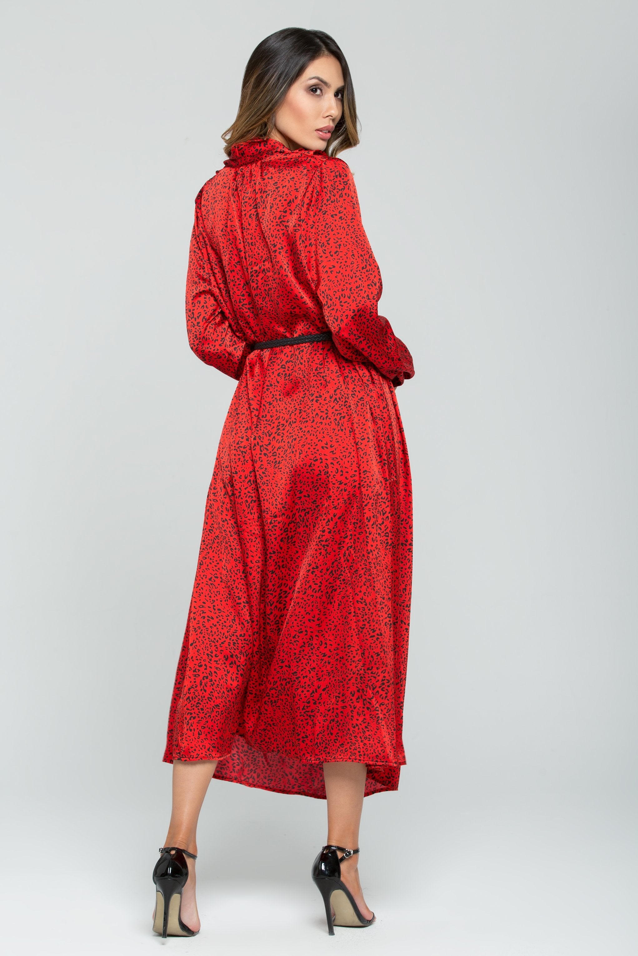 Fiery Red Full Sleeves Flowy Maxi Dress - ownthelooks-Development
