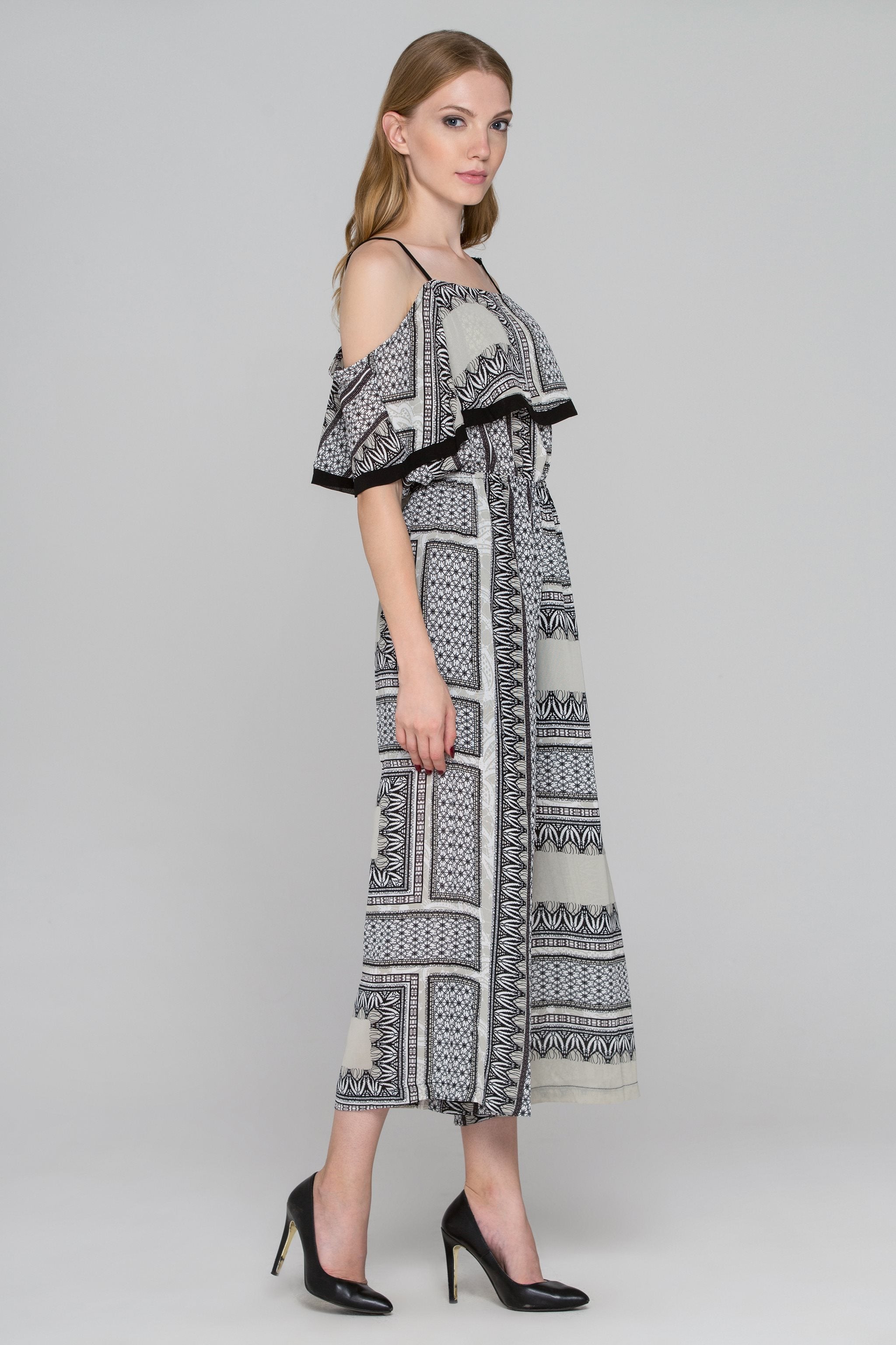 Frame Printed Cold Shoulder Jumpsuit - ownthelooks-Development