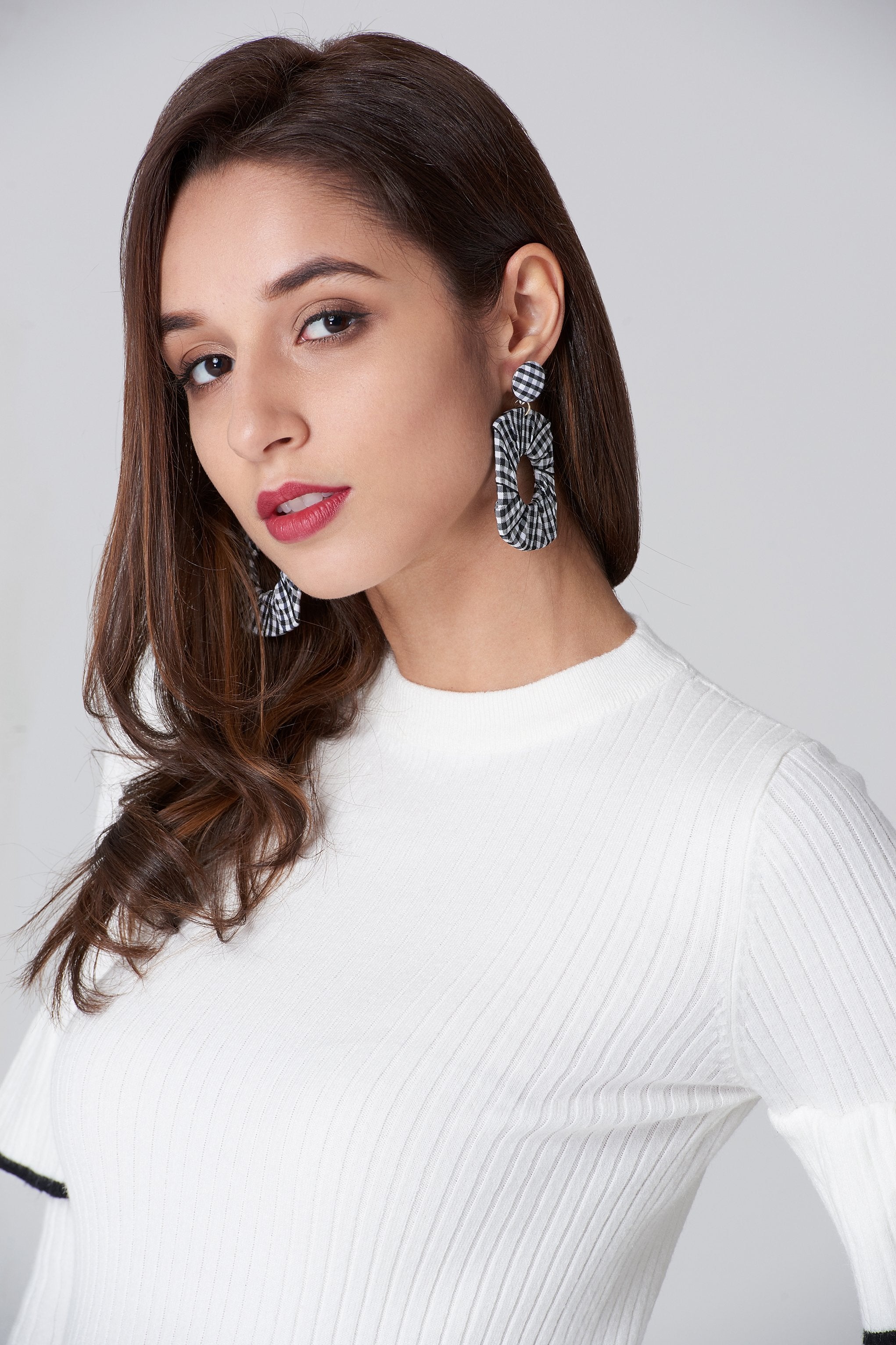 Gingham Square Frame Earrings - ownthelooks-Development