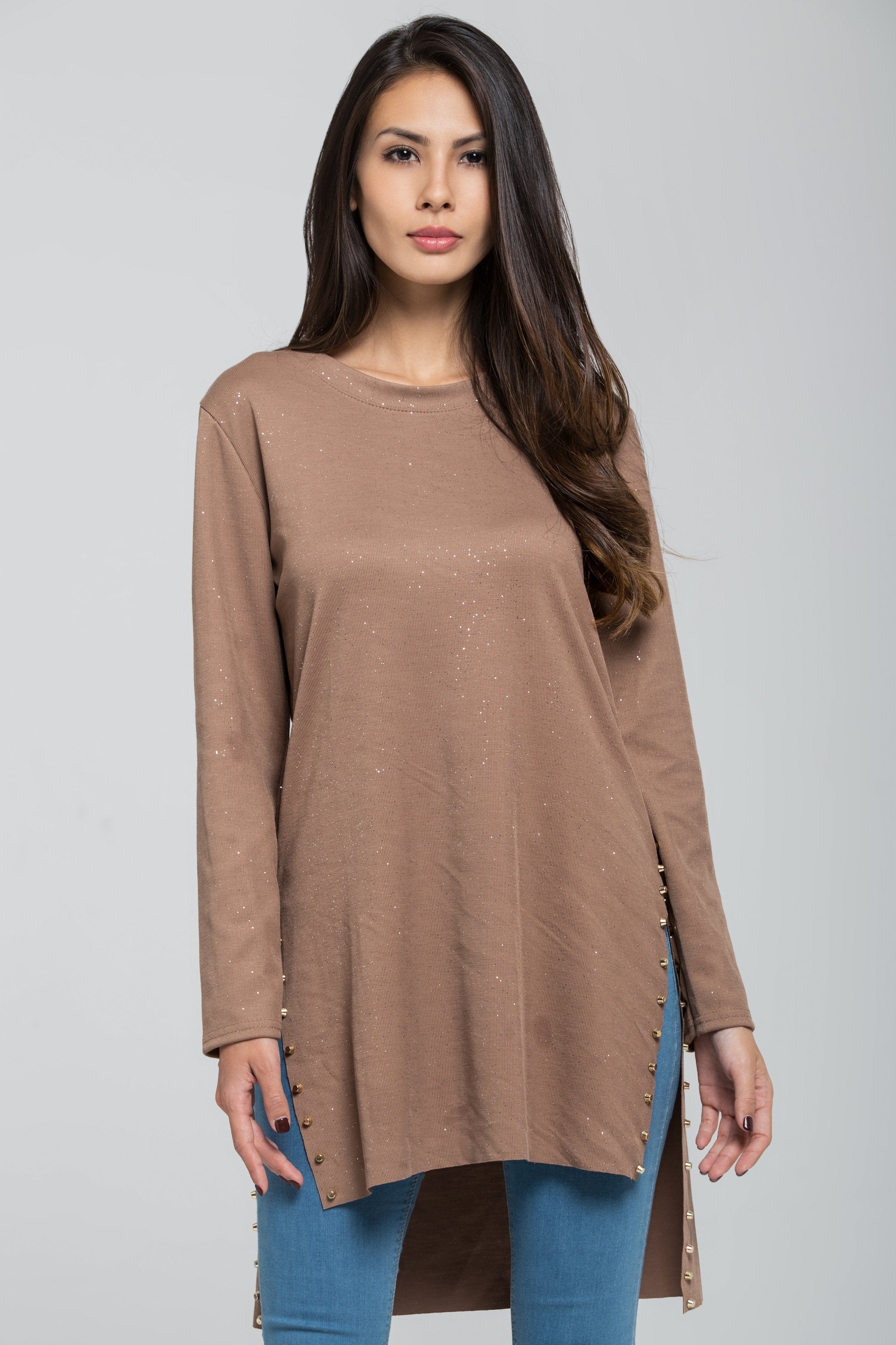Glitter Sand Sleeved Tunic Top - ownthelooks-Development