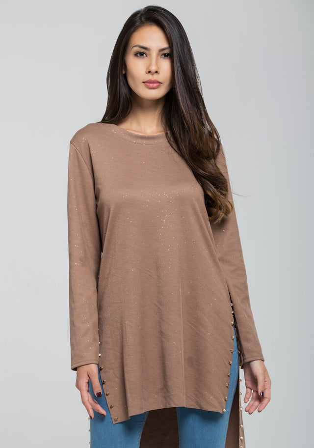 Glitter Sand Sleeved Tunic Top - ownthelooks-Development