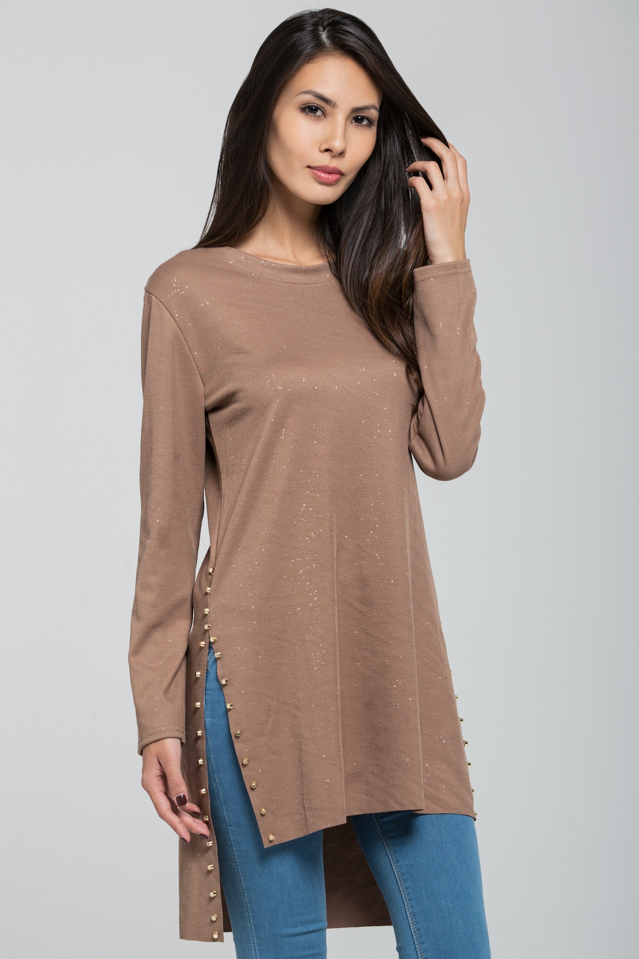 Glitter Sand Sleeved Tunic Top - ownthelooks-Development