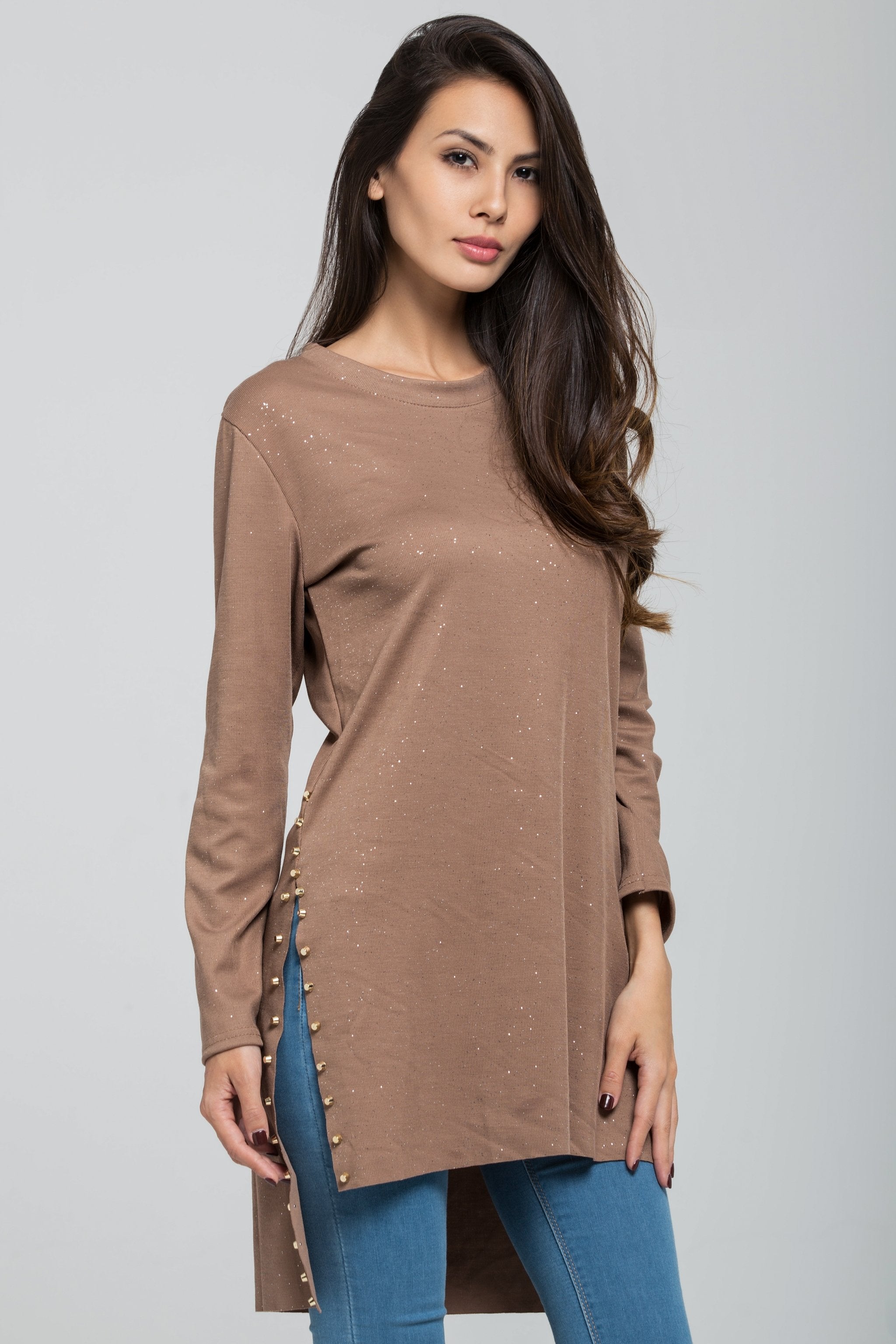 Glitter Sand Sleeved Tunic Top - ownthelooks-Development