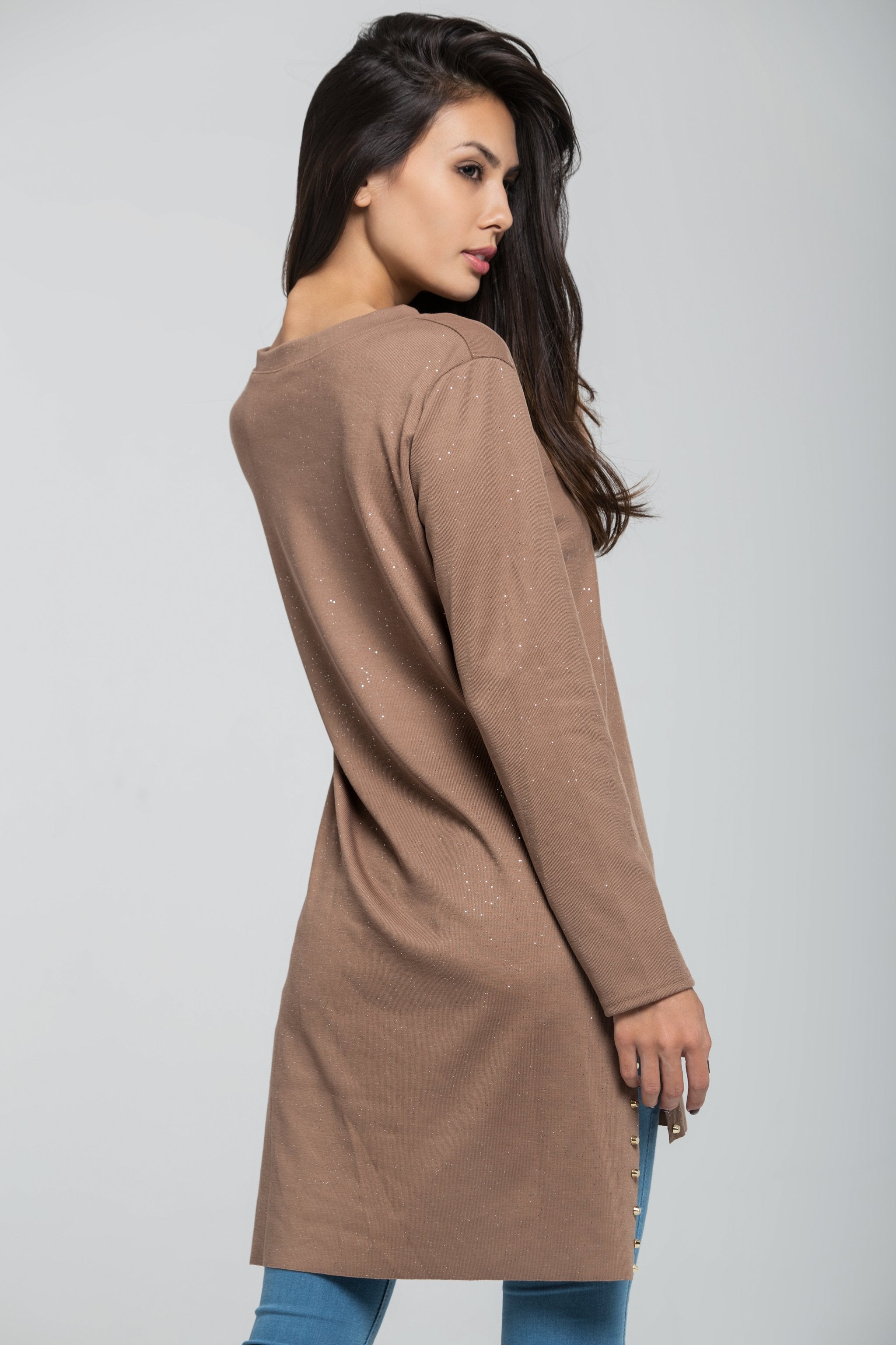 Glitter Sand Sleeved Tunic Top - ownthelooks-Development