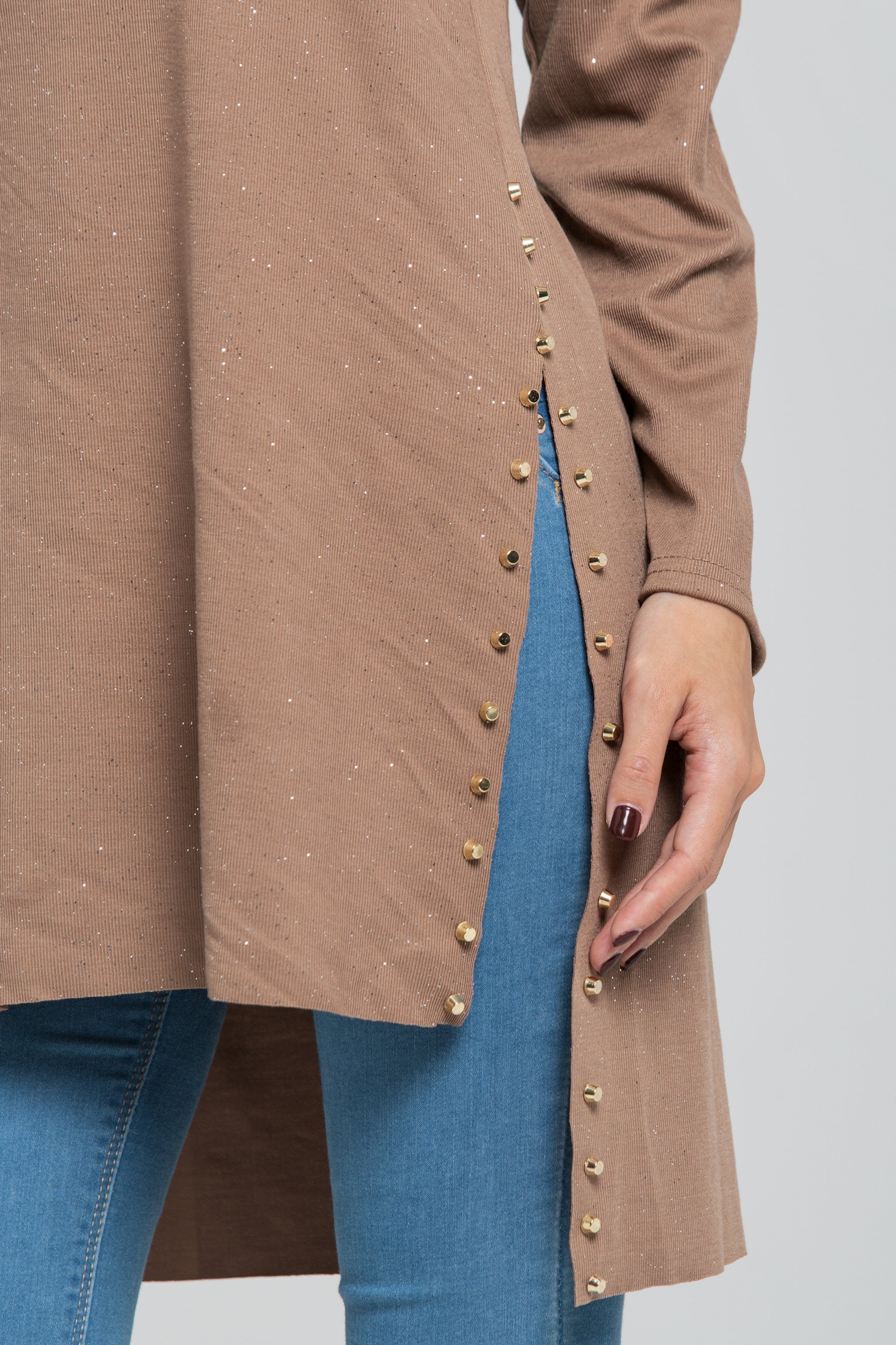 Glitter Sand Sleeved Tunic Top - ownthelooks-Development