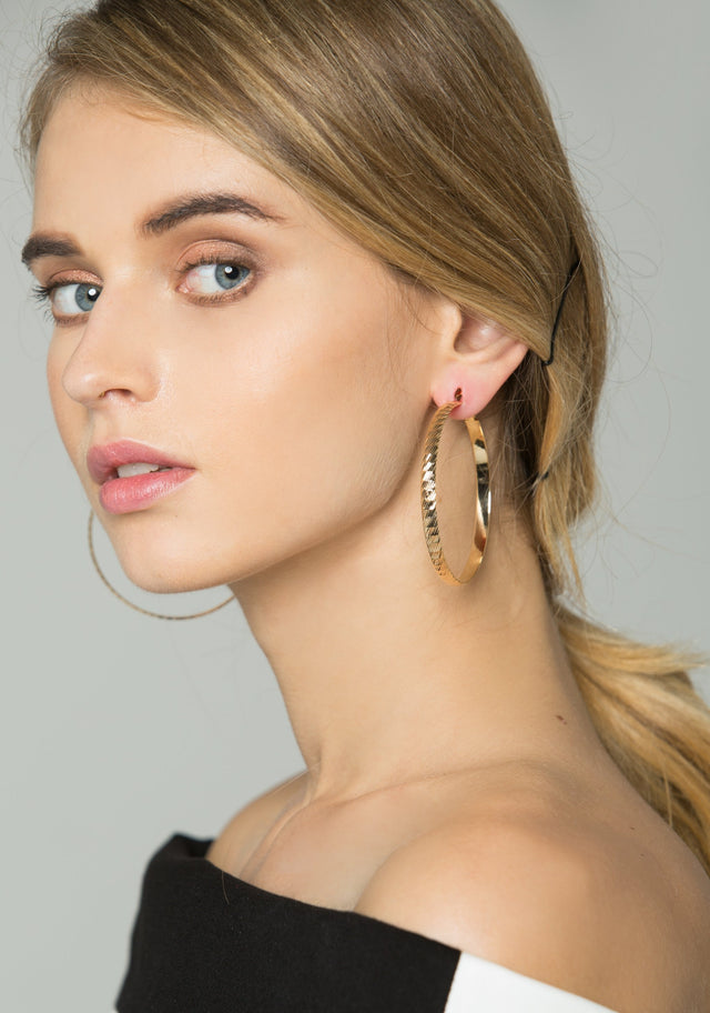 Gold Flat Ribbed Hoop Earrings - ownthelooks-Development