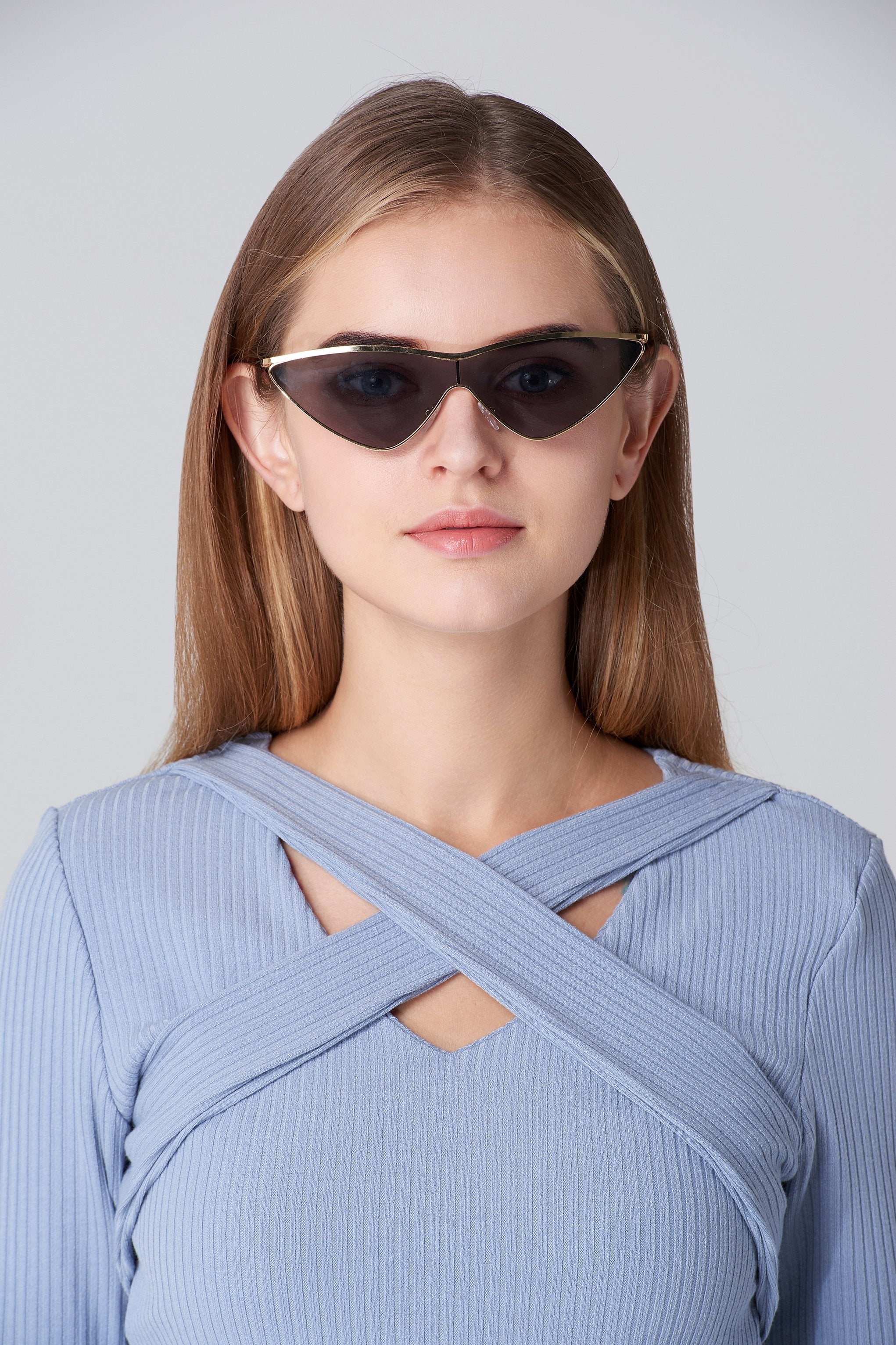 Gold Frame Super Slim Cat Eye Sunglasses - ownthelooks-Development