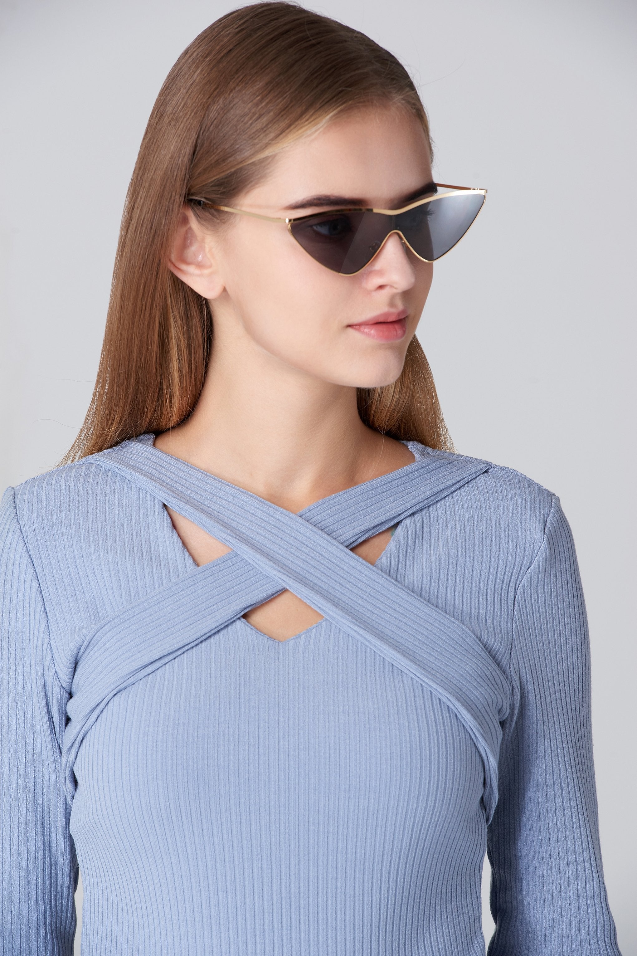 Gold Frame Super Slim Cat Eye Sunglasses - ownthelooks-Development