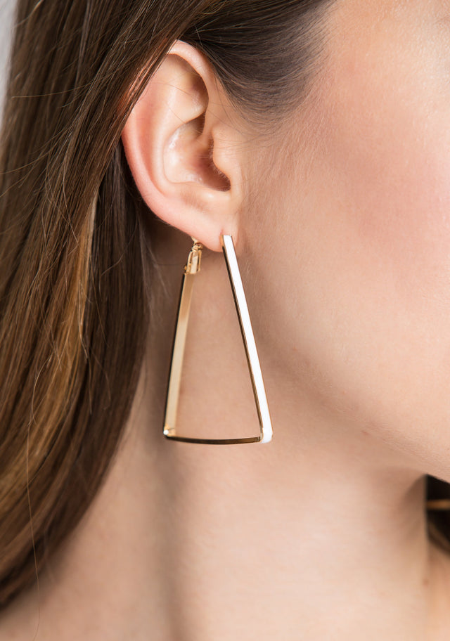 Gold Plated Triangle White Trim Loop Earrings - ownthelooks-Development