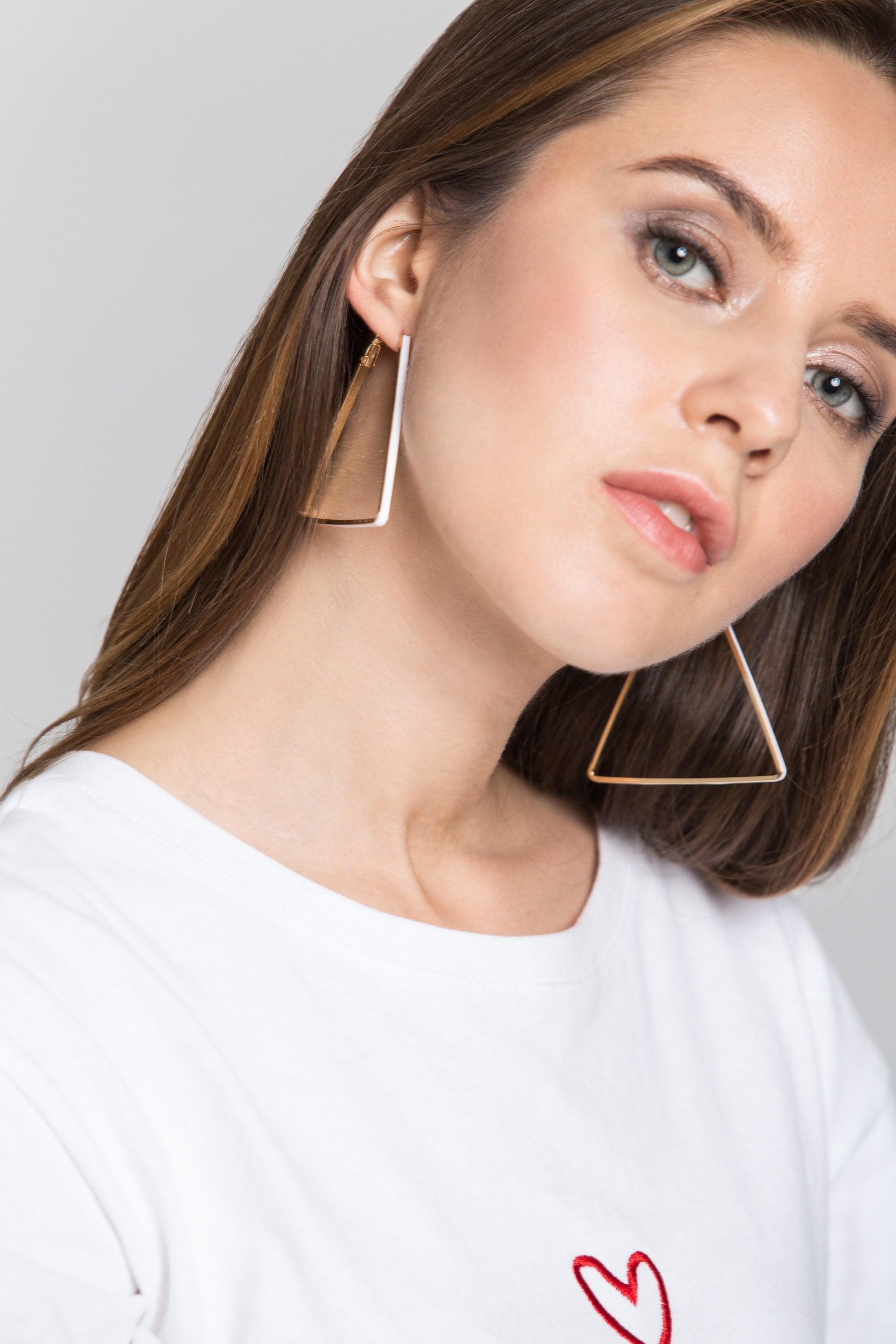 Gold Plated Triangle White Trim Loop Earrings - ownthelooks-Development