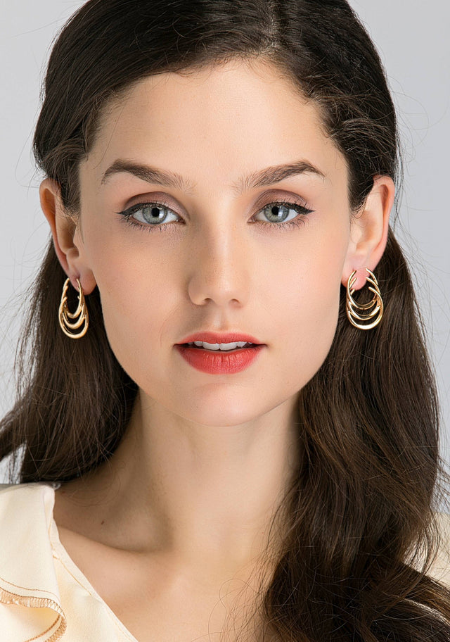 Gold Plated Triple Spiral Hoop Earrings - ownthelooks-Development