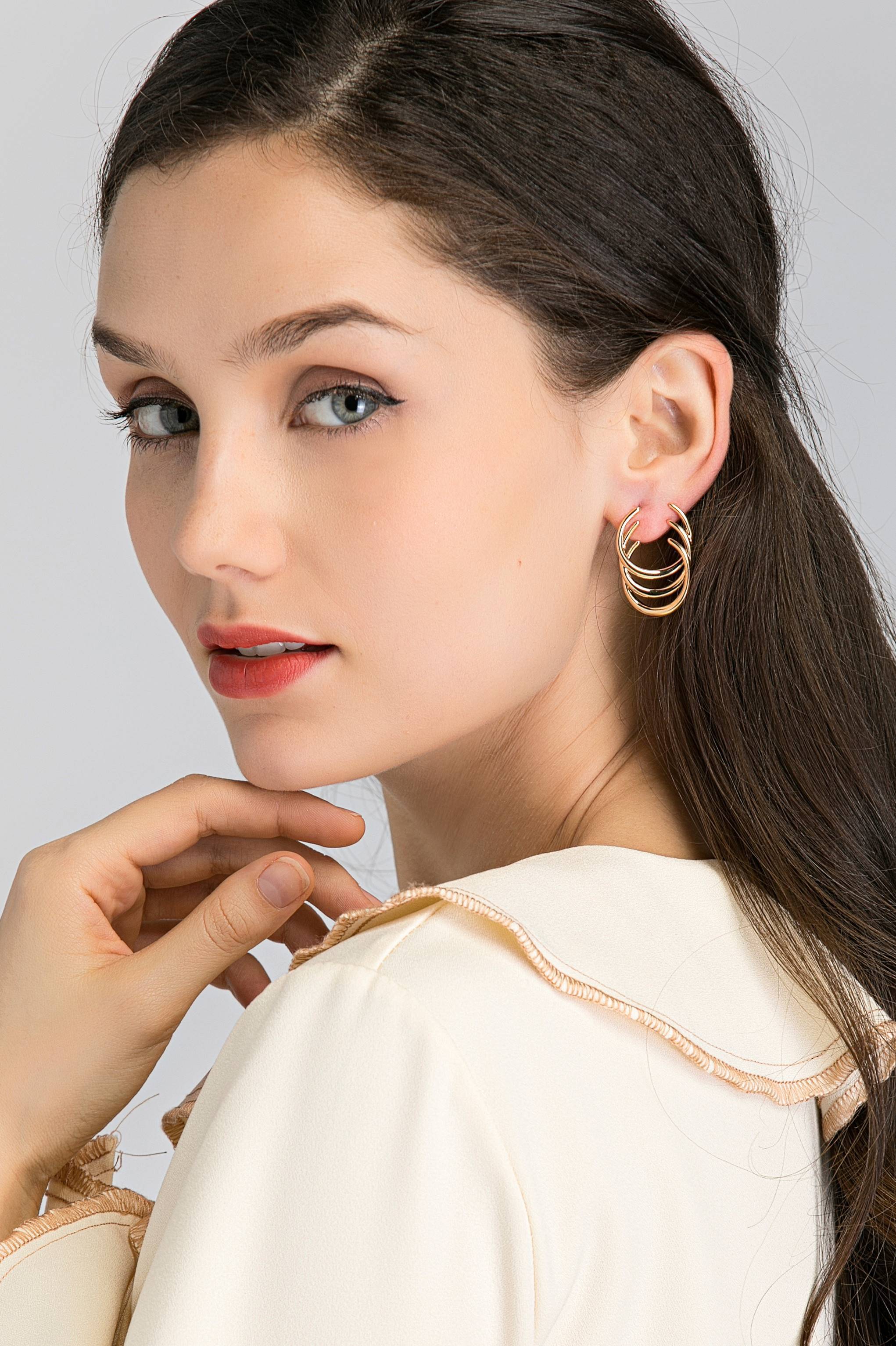 Gold Plated Triple Spiral Hoop Earrings - ownthelooks-Development