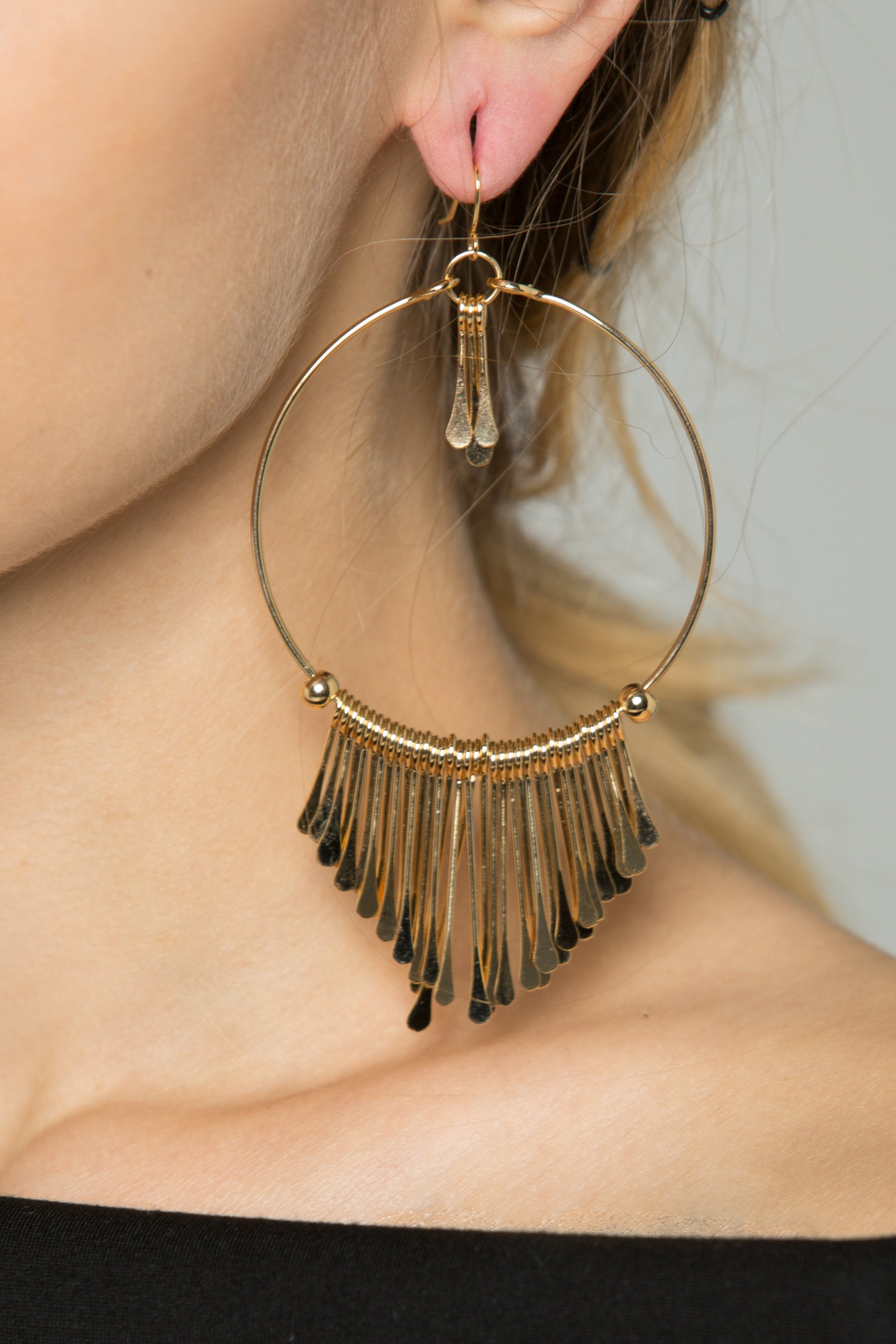 Gold Round Fringed Drop Earrings - ownthelooks-Development