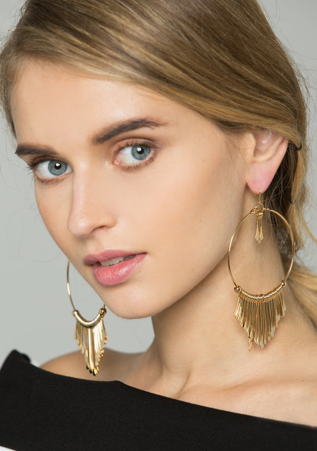 Gold Round Fringed Drop Earrings - ownthelooks-Development