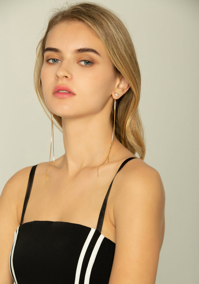 Gold Tassel Faux Pearl Stud Earrings - ownthelooks-Development