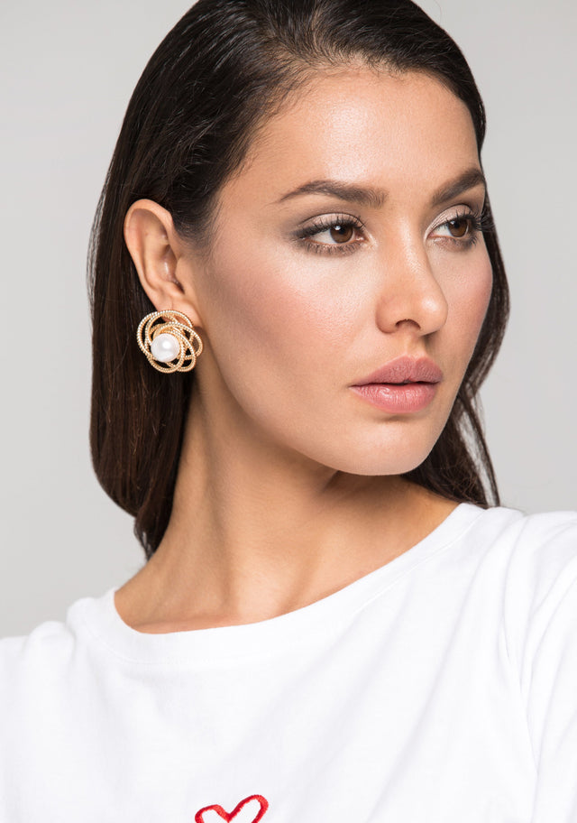 Gold Wire and Pearl Camelia Earrings - ownthelooks-Development